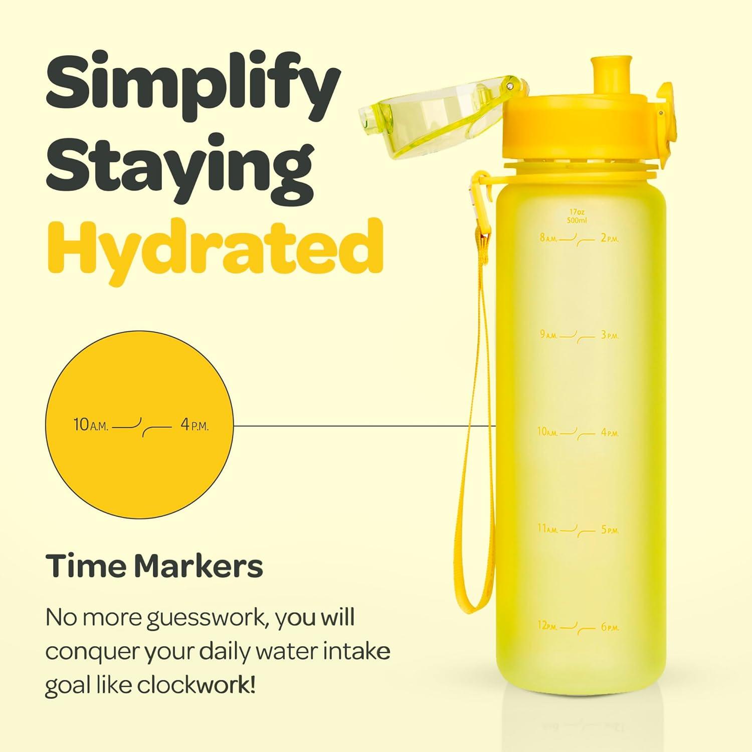 image:imageHydracy Gourde dEau 1L sans BPA Bouteille avec Marqueur de Temps Infuseur et Verrouillage Scuris Housse en Noprne tanche AntiFuite Rutilisable Lgre Idal pour Sport cole TravailSunny Yellow