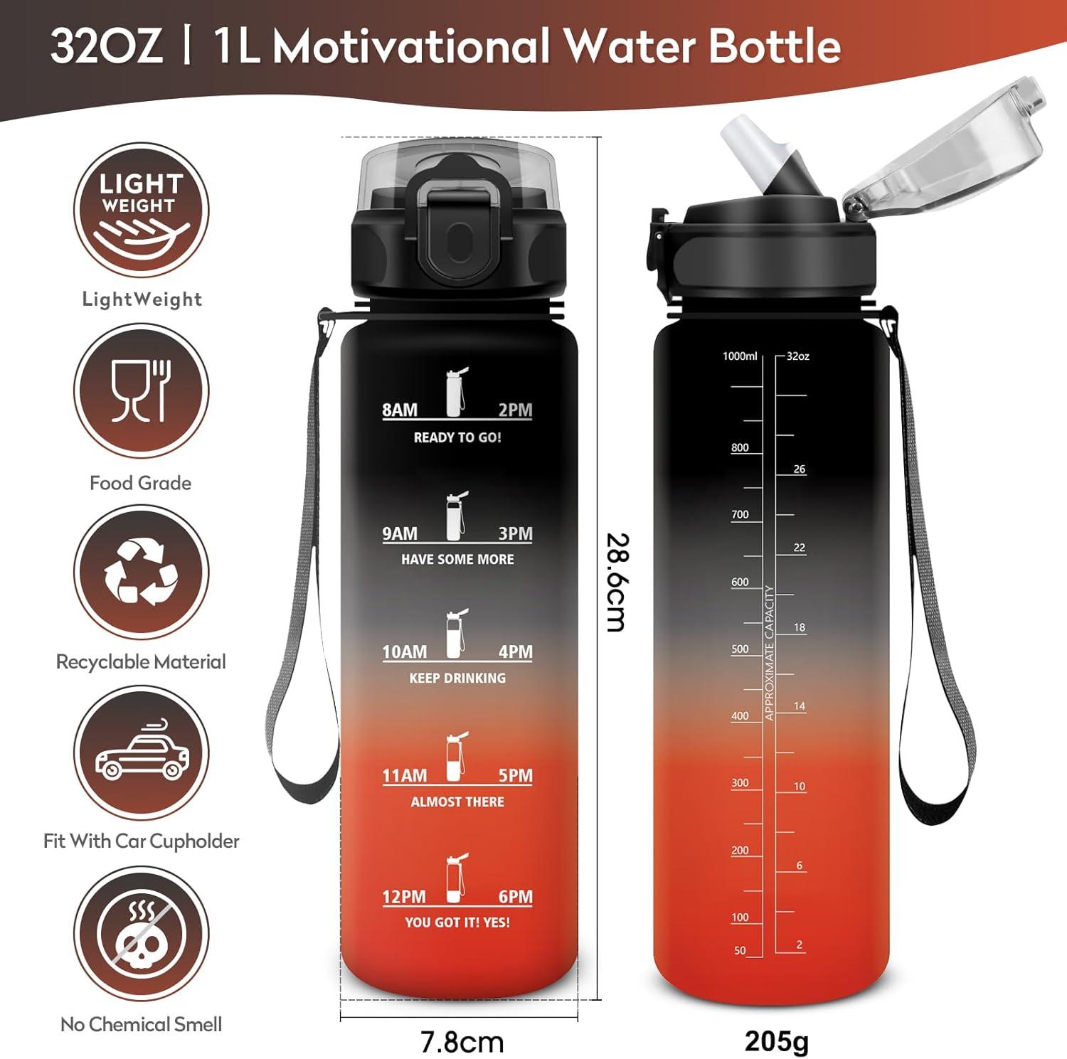 image:imageKollyKolla Gourde 500ml Bouteille deau Enfant Gourde Paille tanche ampamp Rutilisable Sport avec Marqueur de Temps Motivation pour Enfant Cyclisme Bureau Camping lcole32oz1000ml Paille Noir Rouge