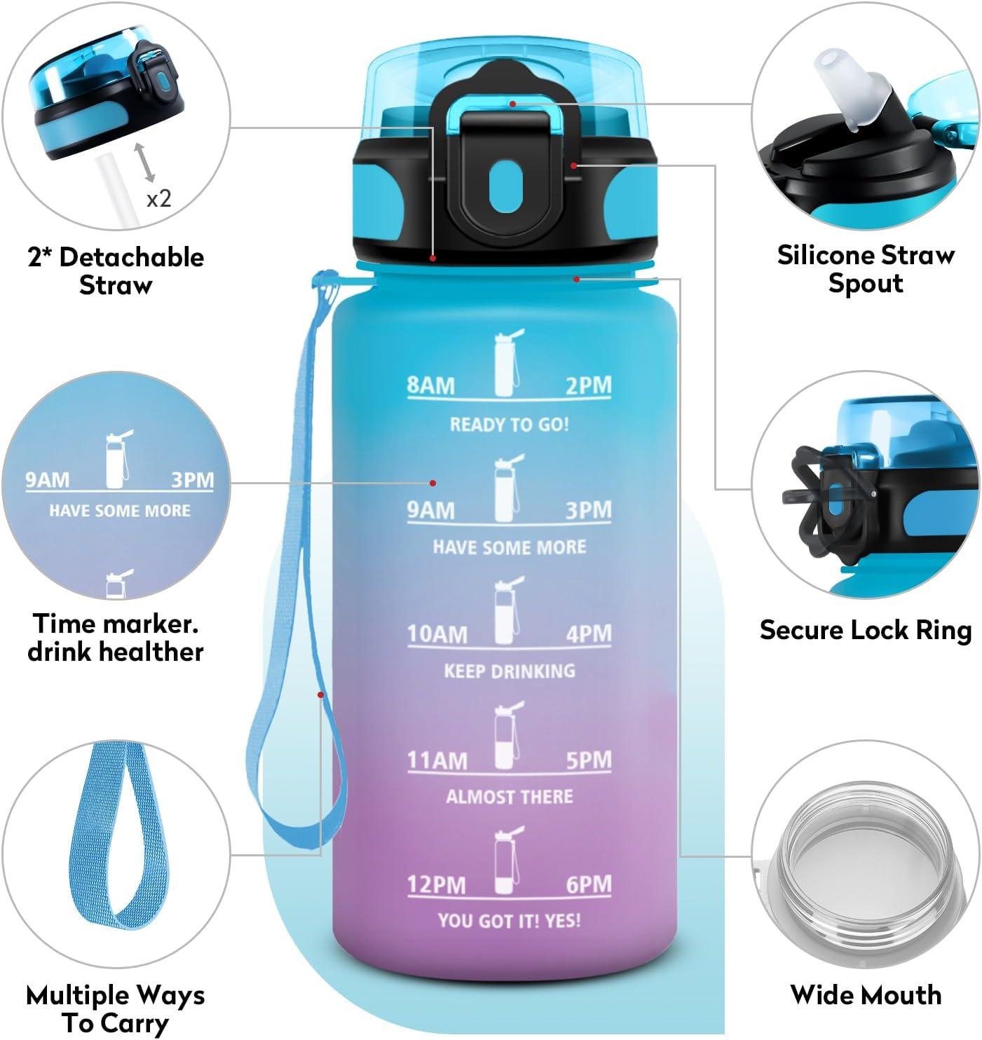 image:imageKollyKolla Gourde 500ml Bouteille deau Enfant Gourde Paille tanche ampamp Rutilisable Sport avec Marqueur de Temps Motivation pour Enfant Cyclisme Bureau Camping lcole17oz500ml Paille Bleu Lilas