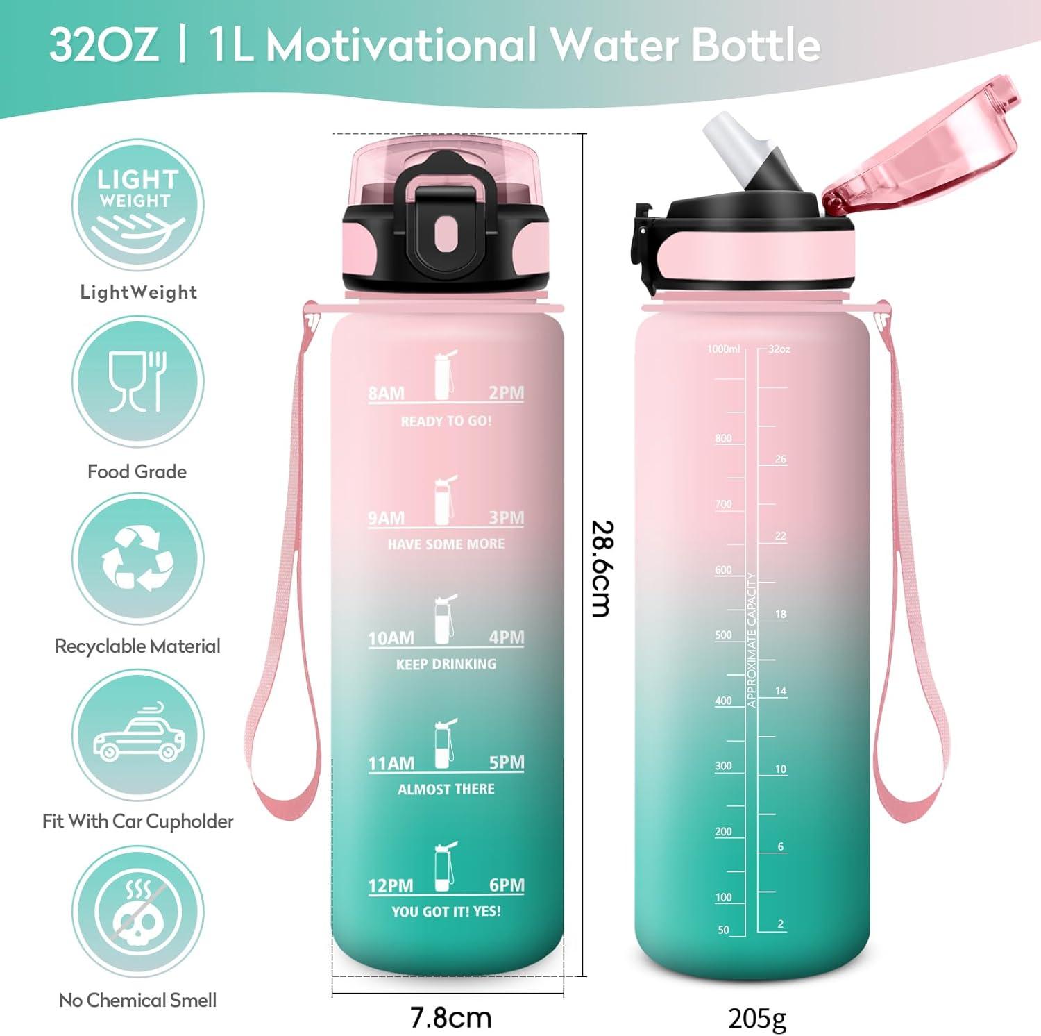 image:imageKollyKolla Gourde 500ml Bouteille deau Enfant Gourde Paille tanche ampamp Rutilisable Sport avec Marqueur de Temps Motivation pour Enfant Cyclisme Bureau Camping lcole32oz1000ml Paille Rose Cyan