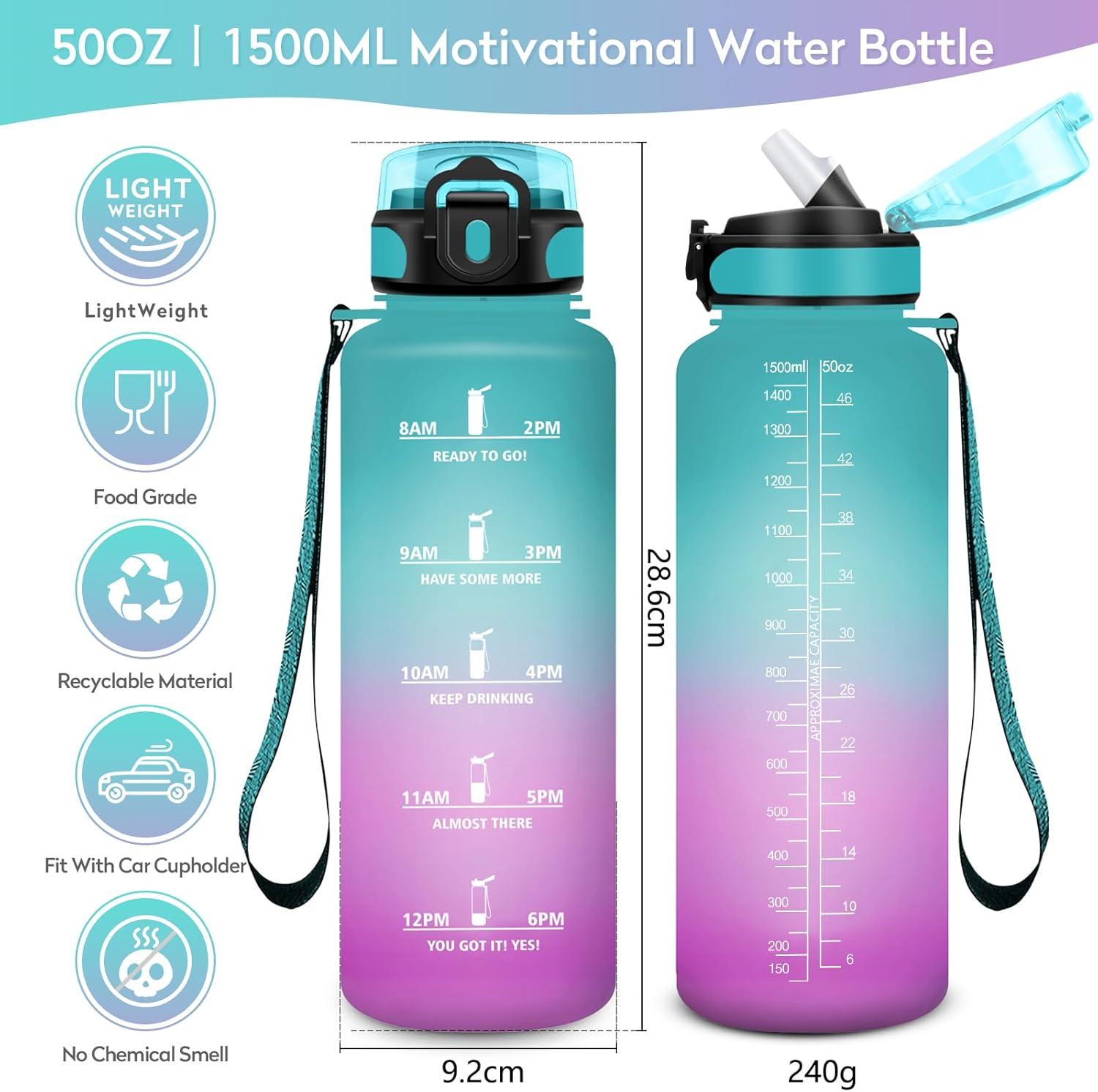 image:imageKollyKolla Gourde 500ml Bouteille deau Enfant Gourde Paille tanche ampamp Rutilisable Sport avec Marqueur de Temps Motivation pour Enfant Cyclisme Bureau Camping lcole50oz1500ml Paille Vert Rose Clair