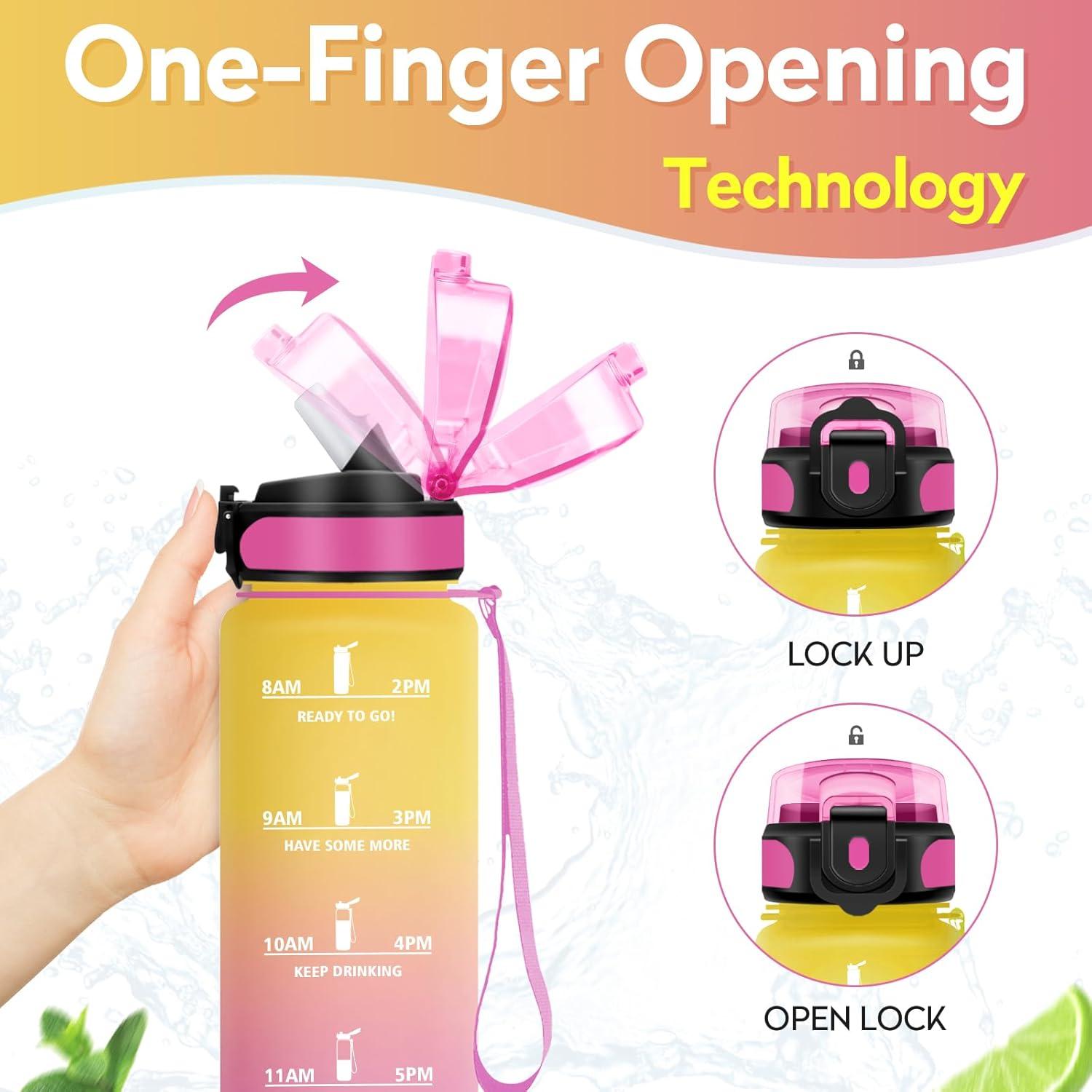 image:imageKollyKolla Gourde 500ml Bouteille deau Enfant Gourde Paille tanche ampamp Rutilisable Sport avec Marqueur de Temps Motivation pour Enfant Cyclisme Bureau Camping lcole32oz1000ml Paille Jaune Rose