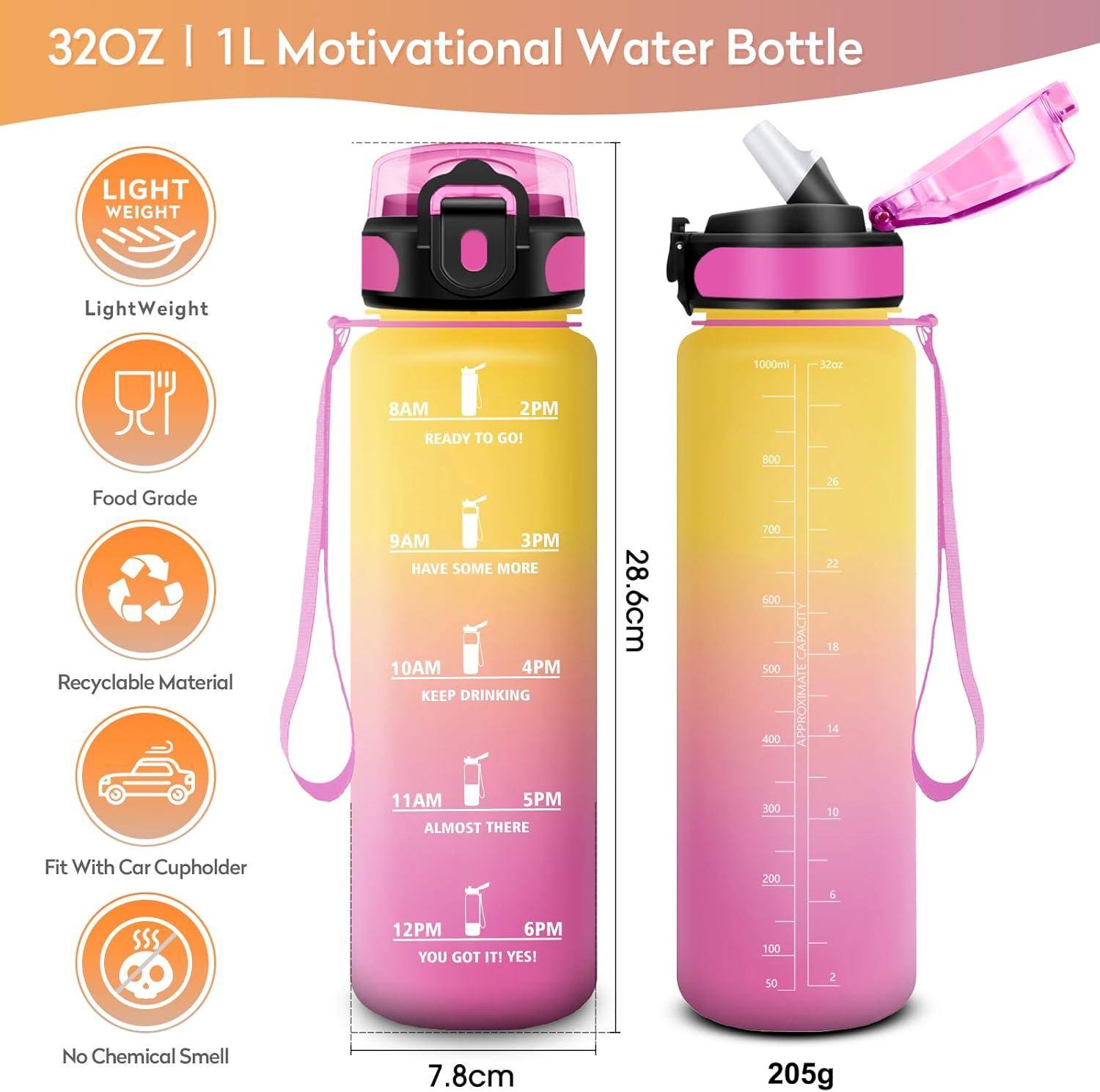 image:imageKollyKolla Gourde 500ml Bouteille deau Enfant Gourde Paille tanche ampamp Rutilisable Sport avec Marqueur de Temps Motivation pour Enfant Cyclisme Bureau Camping lcole32oz1000ml Paille Jaune Rose