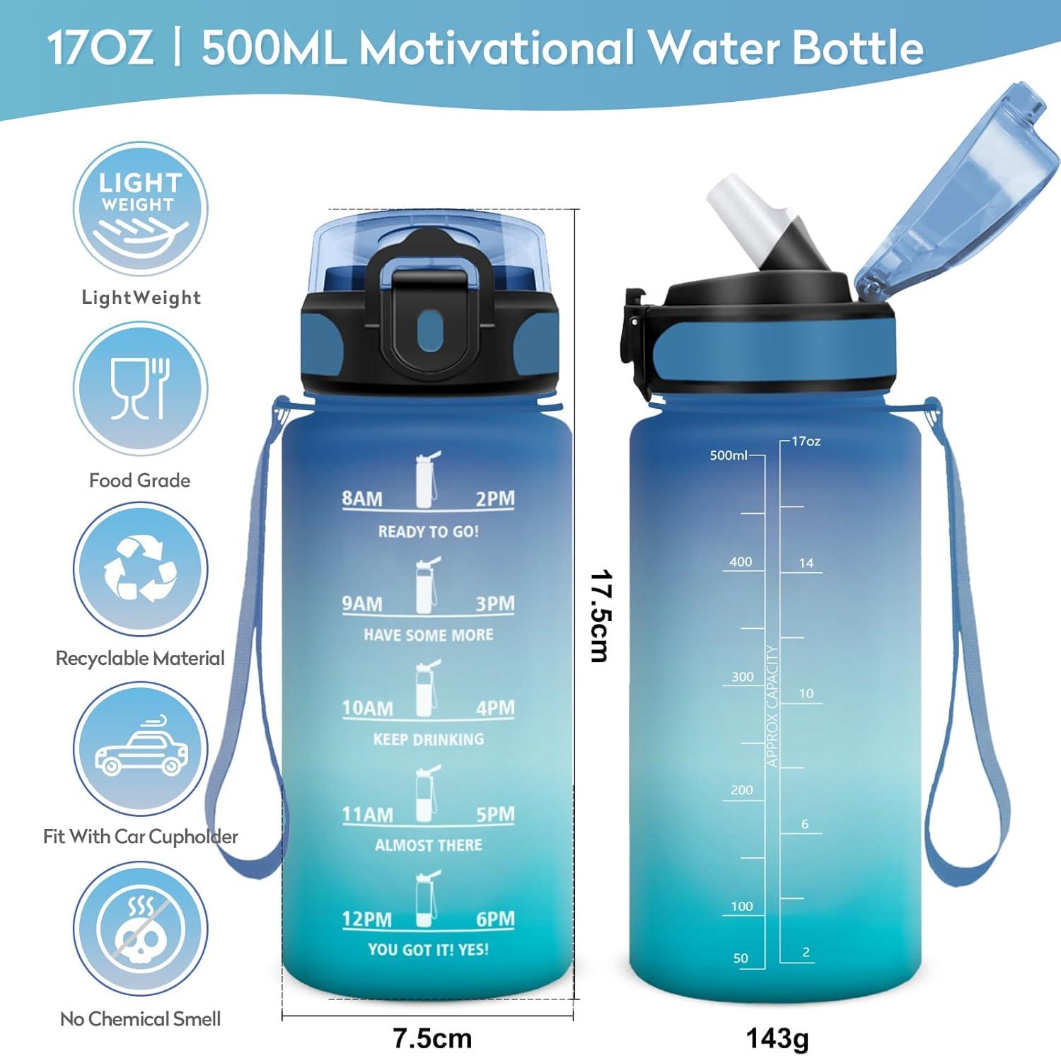 image:imageKollyKolla Gourde 500ml Bouteille deau Enfant Gourde Paille tanche ampamp Rutilisable Sport avec Marqueur de Temps Motivation pour Enfant Cyclisme Bureau Camping lcole17oz500ml Paille Bleu Vert