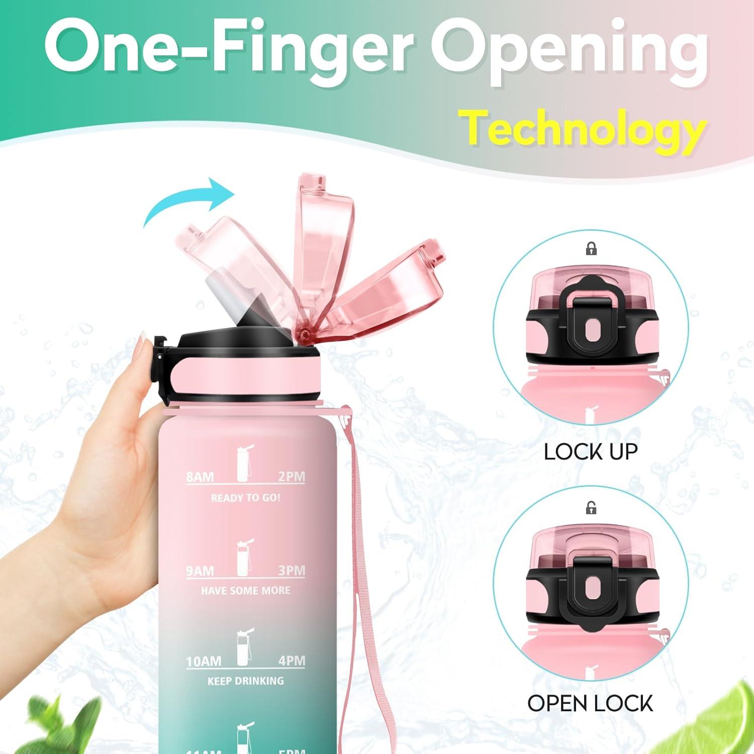 image:imageKollyKolla Gourde 500ml Bouteille deau Enfant Gourde Paille tanche ampamp Rutilisable Sport avec Marqueur de Temps Motivation pour Enfant Cyclisme Bureau Camping lcole32oz1000ml Paille Rose Cyan