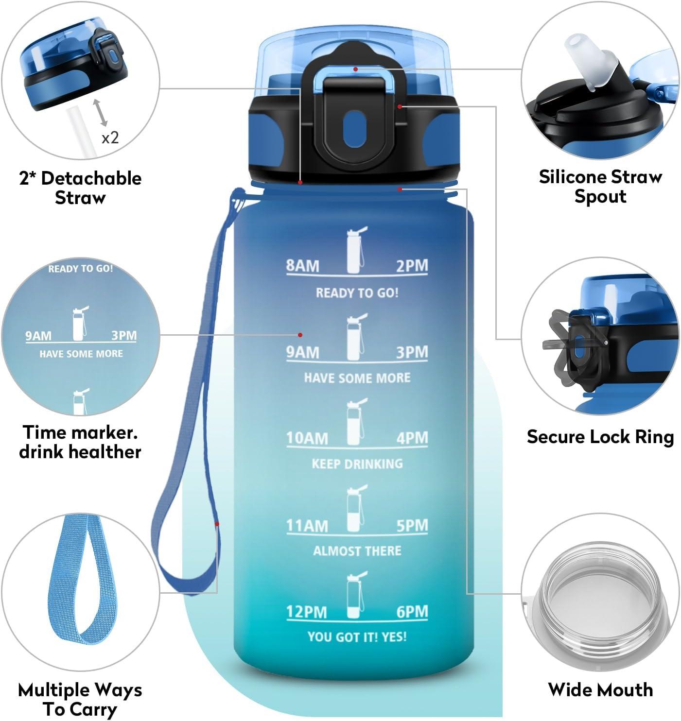 image:imageKollyKolla Gourde 500ml Bouteille deau Enfant Gourde Paille tanche ampamp Rutilisable Sport avec Marqueur de Temps Motivation pour Enfant Cyclisme Bureau Camping lcole17oz500ml Paille Bleu Vert