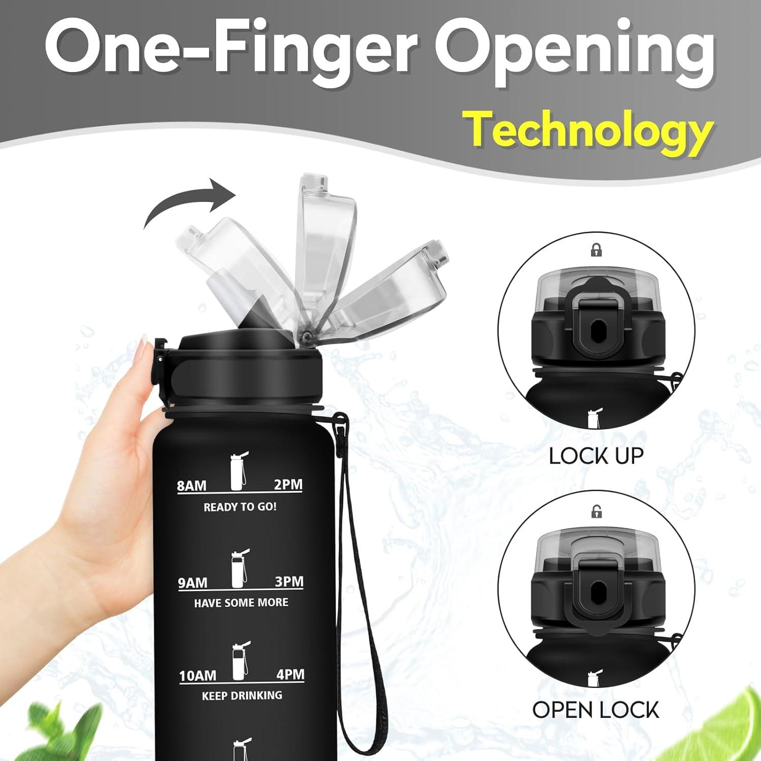 image:imageKollyKolla Gourde 500ml Bouteille deau Enfant Gourde Paille tanche ampamp Rutilisable Sport avec Marqueur de Temps Motivation pour Enfant Cyclisme Bureau Camping lcole32oz1000ml Paille Mat Noir