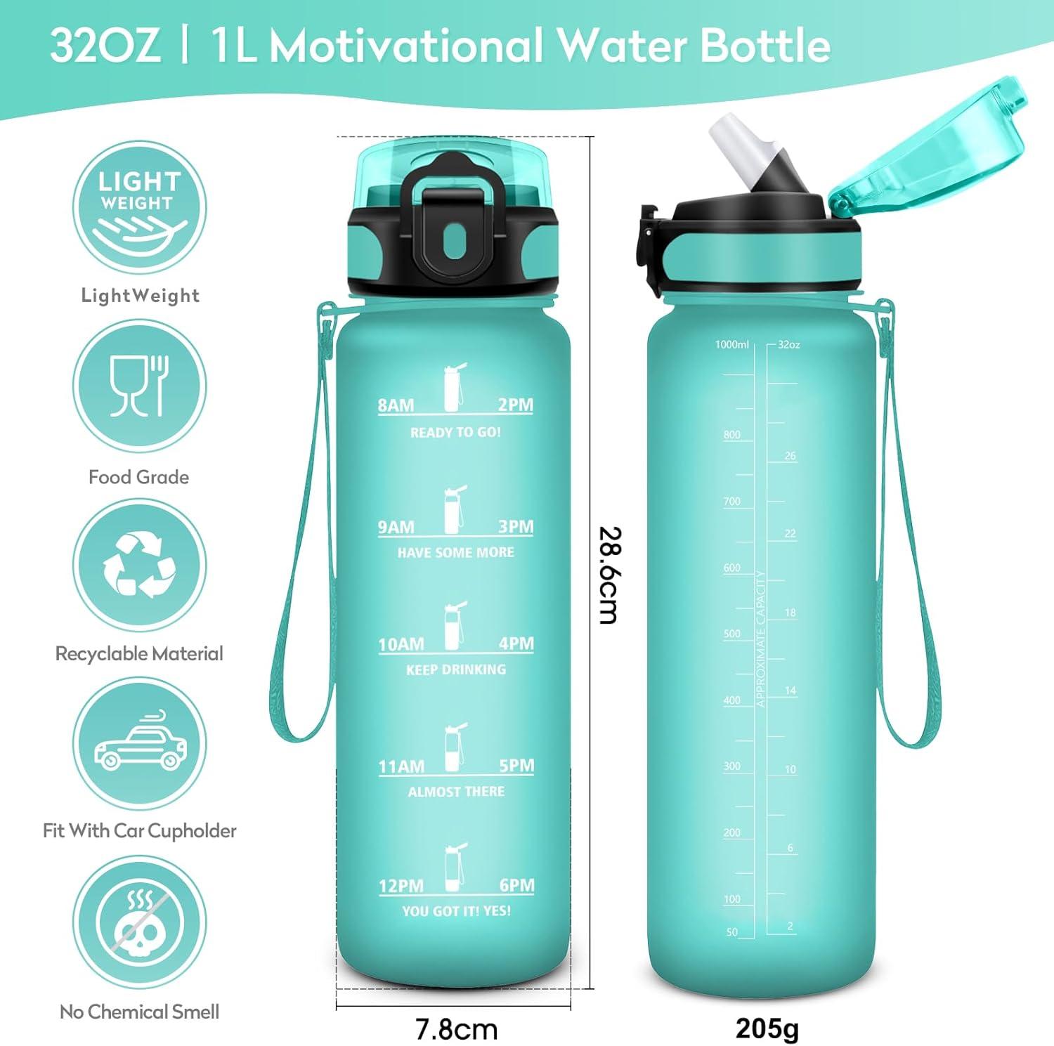 image:imageKollyKolla Gourde 500ml Bouteille deau Enfant Gourde Paille tanche ampamp Rutilisable Sport avec Marqueur de Temps Motivation pour Enfant Cyclisme Bureau Camping lcole32oz1000ml Paille Mat Bleuvert