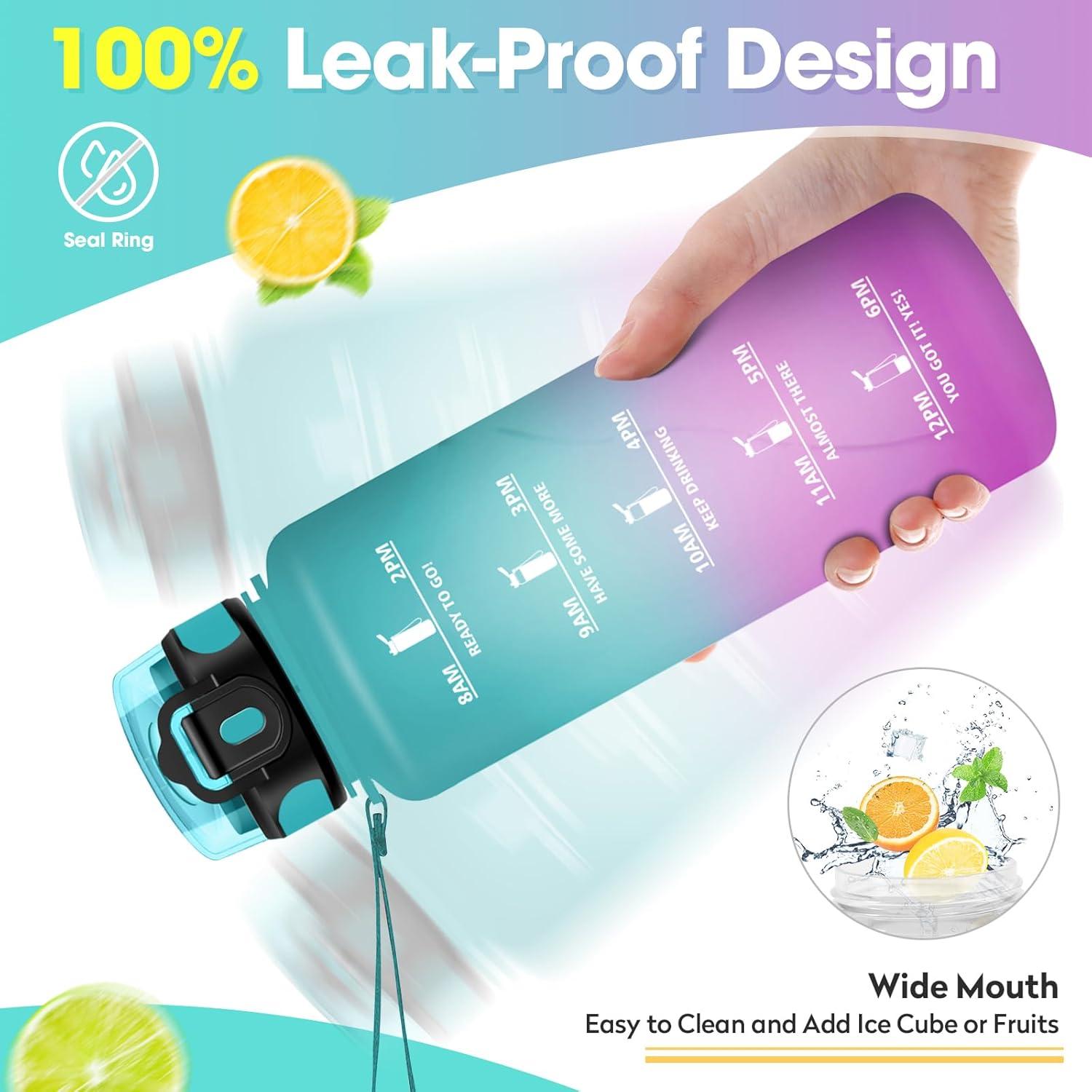 image:imageKollyKolla Gourde 500ml Bouteille deau Enfant Gourde Paille tanche ampamp Rutilisable Sport avec Marqueur de Temps Motivation pour Enfant Cyclisme Bureau Camping lcole50oz1500ml Paille Vert Rose Clair