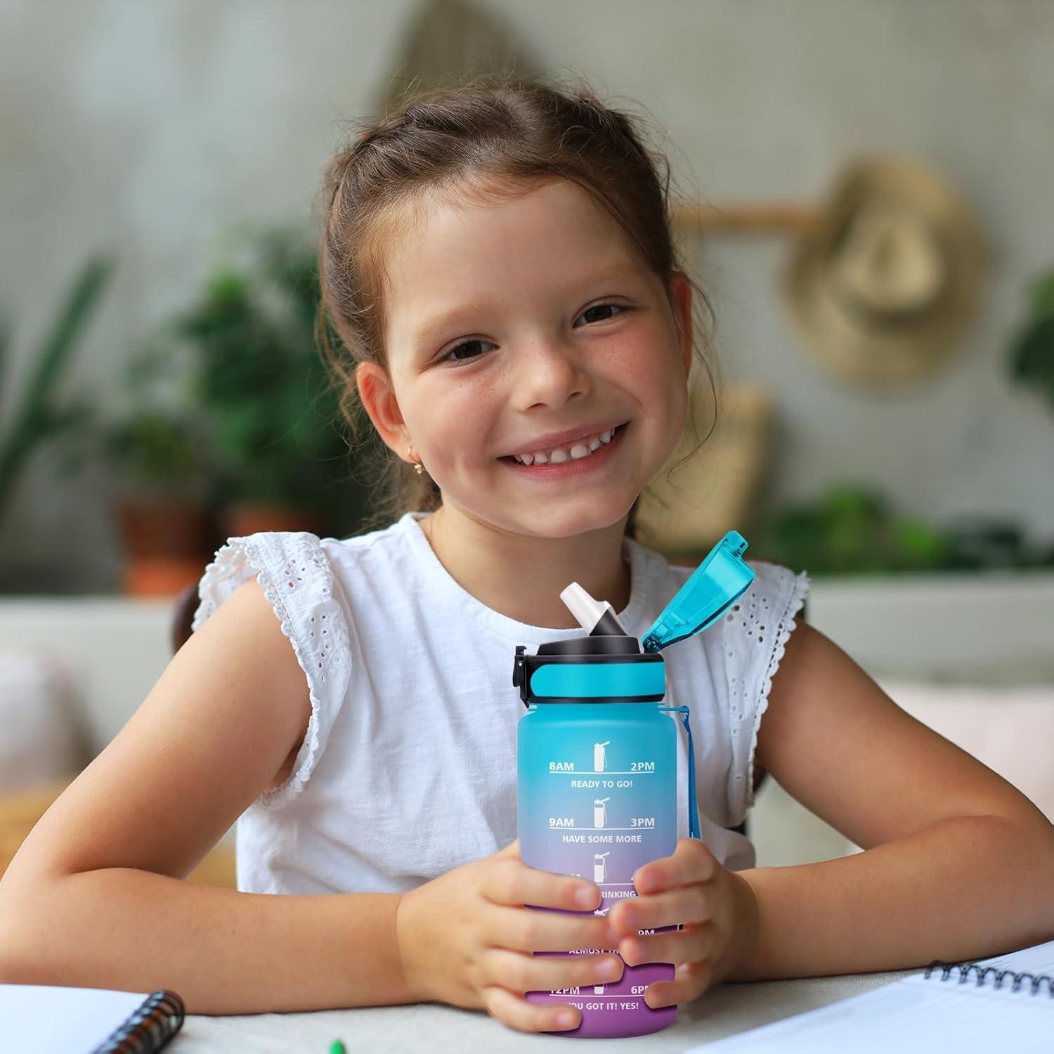 image:imageKollyKolla Gourde 500ml Bouteille deau Enfant Gourde Paille tanche ampamp Rutilisable Sport avec Marqueur de Temps Motivation pour Enfant Cyclisme Bureau Camping lcole17oz500ml Paille Bleu Lilas