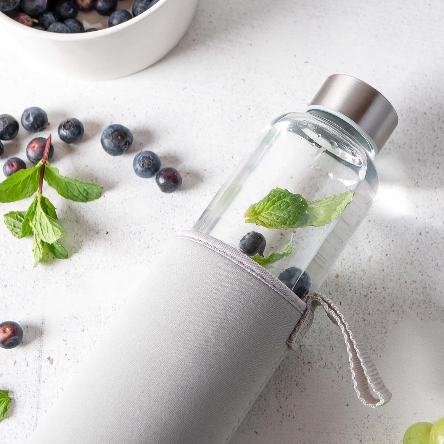 image:imageMoritz ampamp Moritz Gourde en verre 500 ml Convient pour les boissons gazeuses et antifuite Bouteille en verre pour le sport lcole luniversit ou le travail Avec housse de protection500 ml