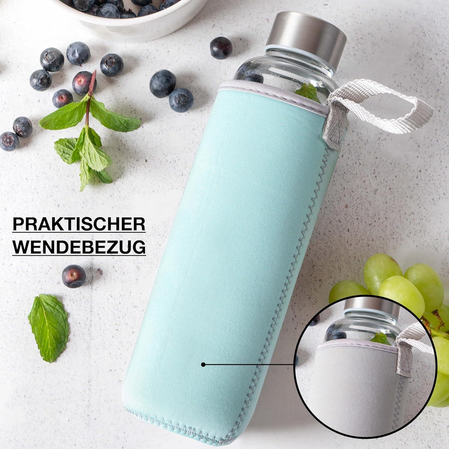 image:imageMoritz ampamp Moritz Gourde en verre 500 ml Convient pour les boissons gazeuses et antifuite Bouteille en verre pour le sport lcole luniversit ou le travail Avec housse de protection500 ml
