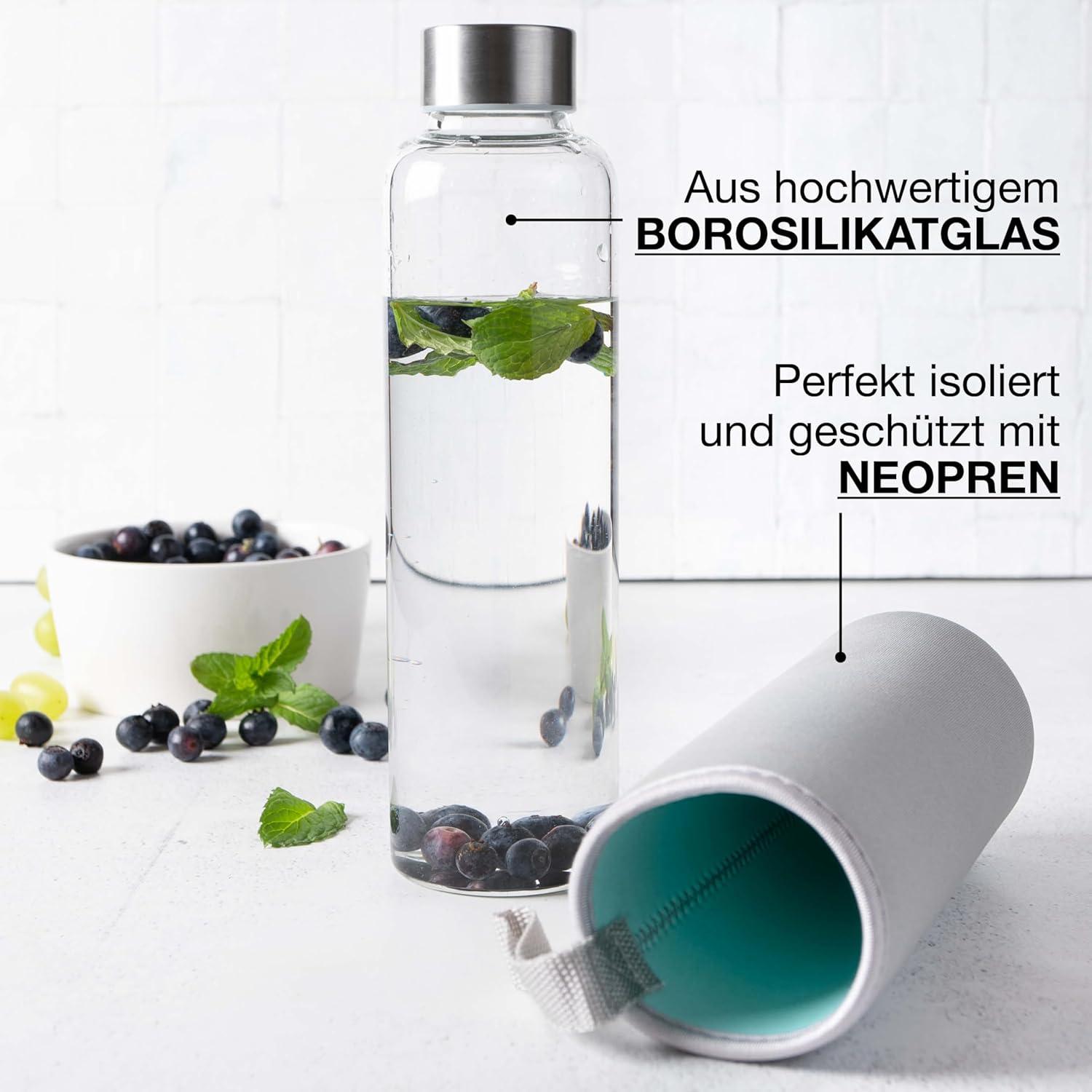 image:imageMoritz ampamp Moritz Gourde en verre 500 ml Convient pour les boissons gazeuses et antifuite Bouteille en verre pour le sport lcole luniversit ou le travail Avec housse de protection500 ml