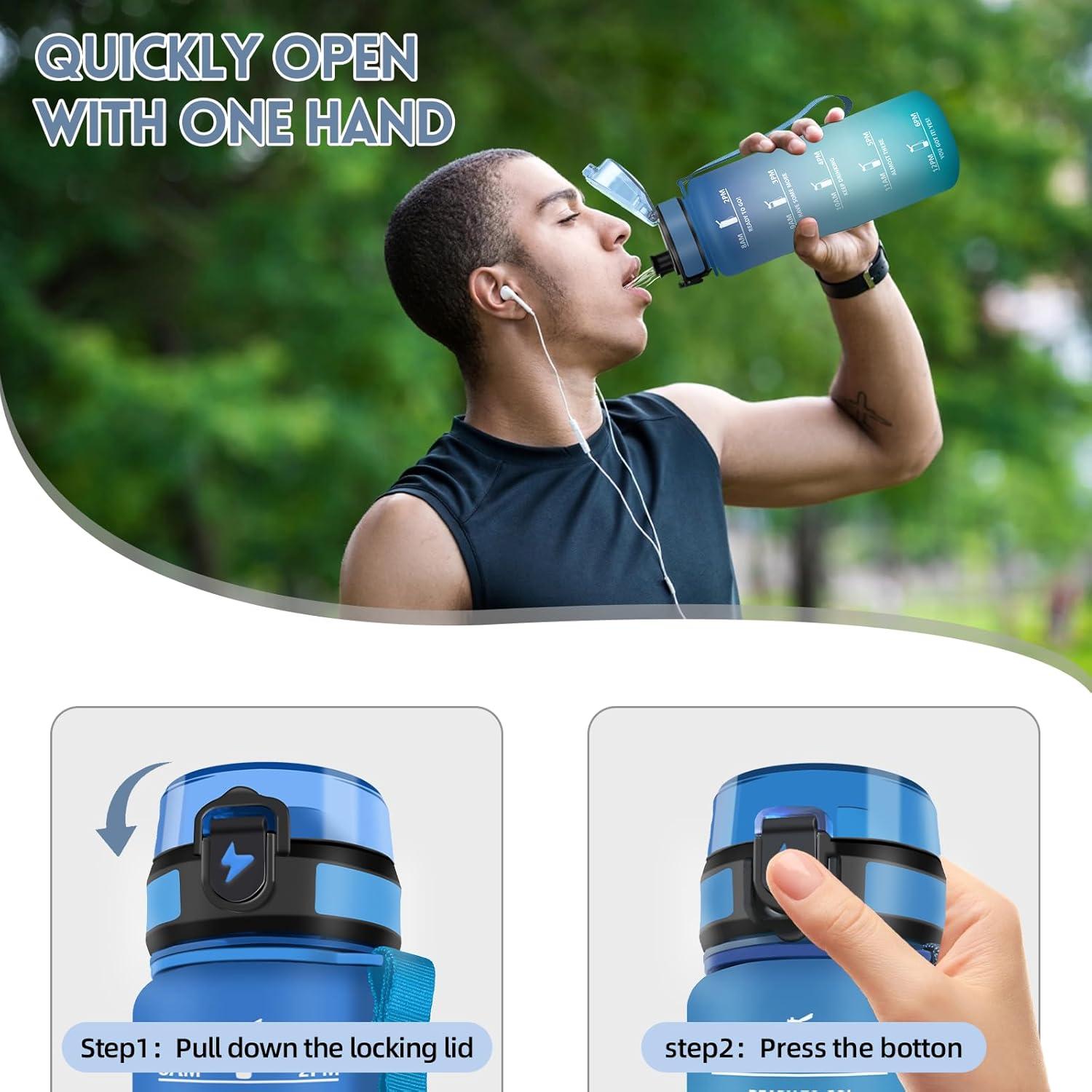 image:imageMotswedi Gourde 1l AntiFuite Gourde Sport avec Marqueur de Temps Bouteille deau Rutilisable Bouteille Sans BPA pour Sport Yoga Fitness Randonne Jaune RoseBleu Vert