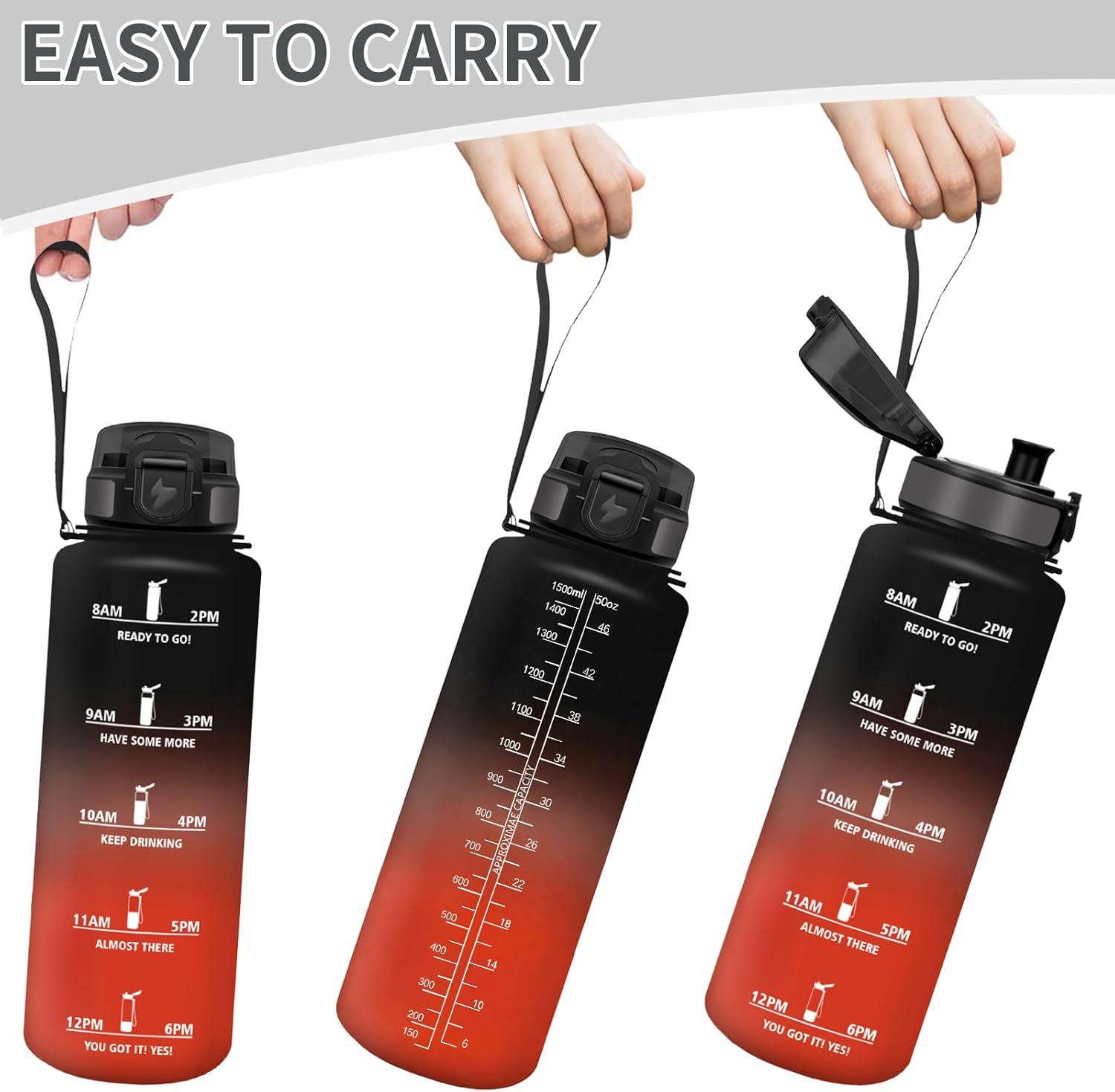 image:imageMotswedi Gourde 1l AntiFuite Gourde Sport avec Marqueur de Temps Bouteille deau Rutilisable Bouteille Sans BPA pour Sport Yoga Fitness Randonne Jaune RoseNoir Rouge