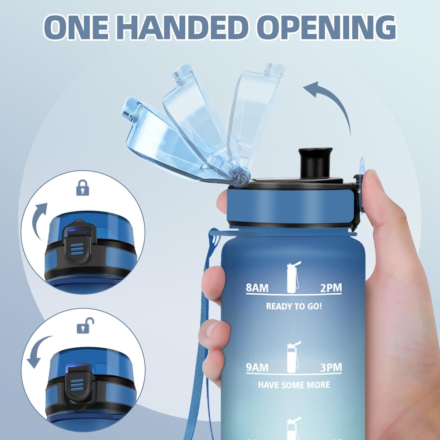 image:imageMotswedi Gourde 1l AntiFuite Gourde Sport avec Marqueur de Temps Bouteille deau Rutilisable Bouteille Sans BPA pour Sport Yoga Fitness Randonne Jaune RoseBleuvert1000ml