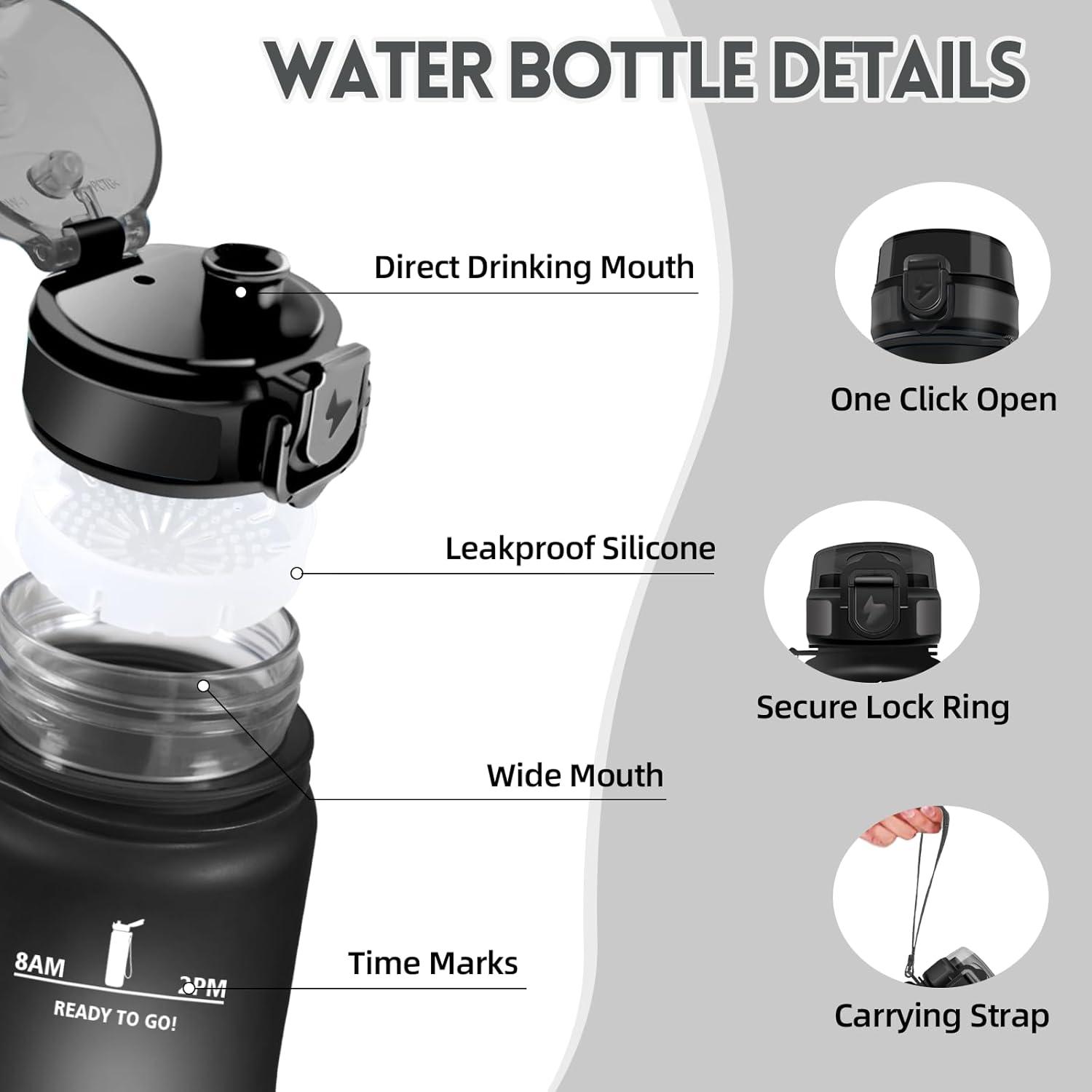 image:imageMotswedi Gourde 1l AntiFuite Gourde Sport avec Marqueur de Temps Bouteille deau Rutilisable Bouteille Sans BPA pour Sport Yoga Fitness Randonne Jaune RoseNoir Rouge