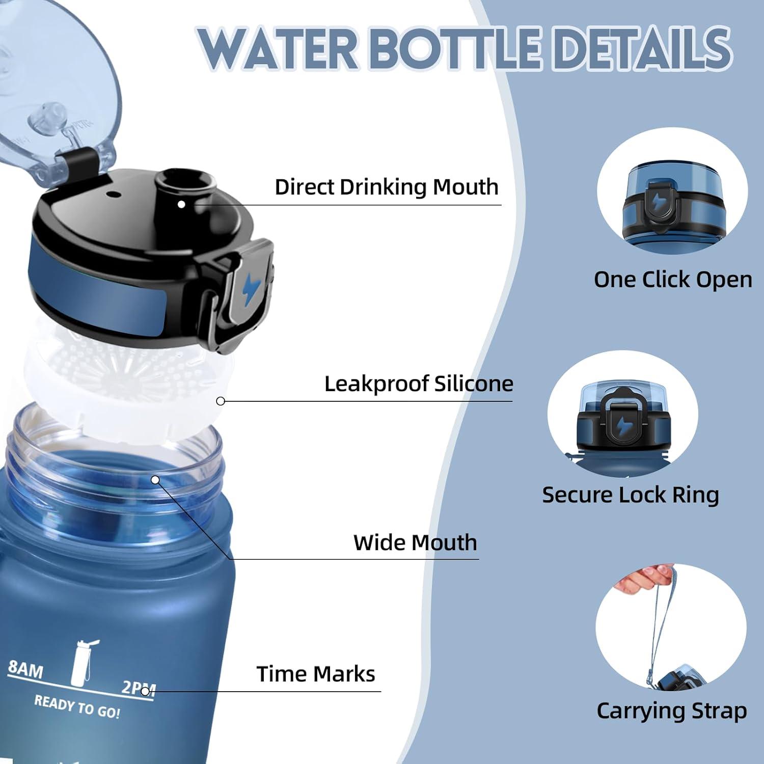 image:imageMotswedi Gourde 1l AntiFuite Gourde Sport avec Marqueur de Temps Bouteille deau Rutilisable Bouteille Sans BPA pour Sport Yoga Fitness Randonne Jaune RoseBleu Fonc