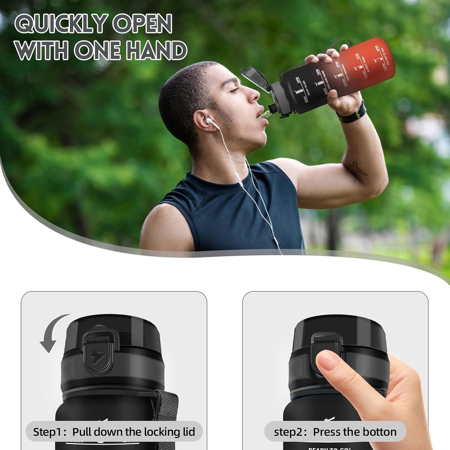image:imageMotswedi Gourde 1l AntiFuite Gourde Sport avec Marqueur de Temps Bouteille deau Rutilisable Bouteille Sans BPA pour Sport Yoga Fitness Randonne Jaune RoseNoir Rouge