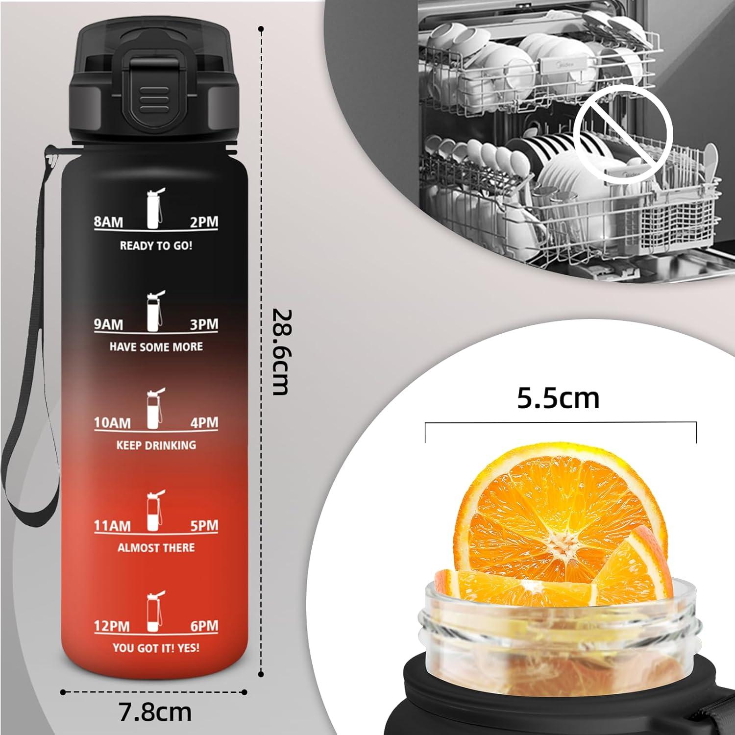 image:imageMotswedi Gourde 1l AntiFuite Gourde Sport avec Marqueur de Temps Bouteille deau Rutilisable Bouteille Sans BPA pour Sport Yoga Fitness Randonne Jaune RoseNoirrouge1000ml