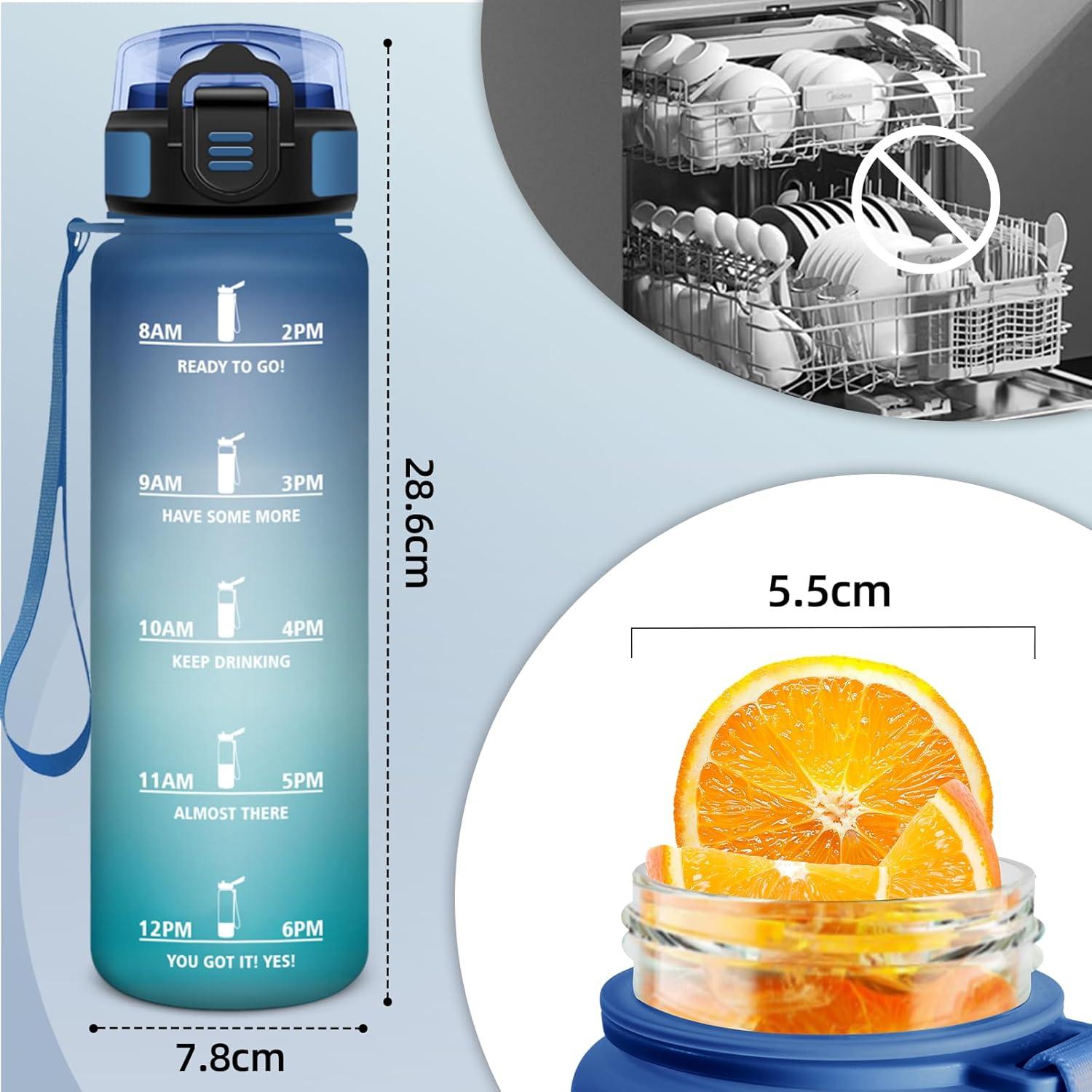 image:imageMotswedi Gourde 1l AntiFuite Gourde Sport avec Marqueur de Temps Bouteille deau Rutilisable Bouteille Sans BPA pour Sport Yoga Fitness Randonne Jaune RoseBleuvert1000ml