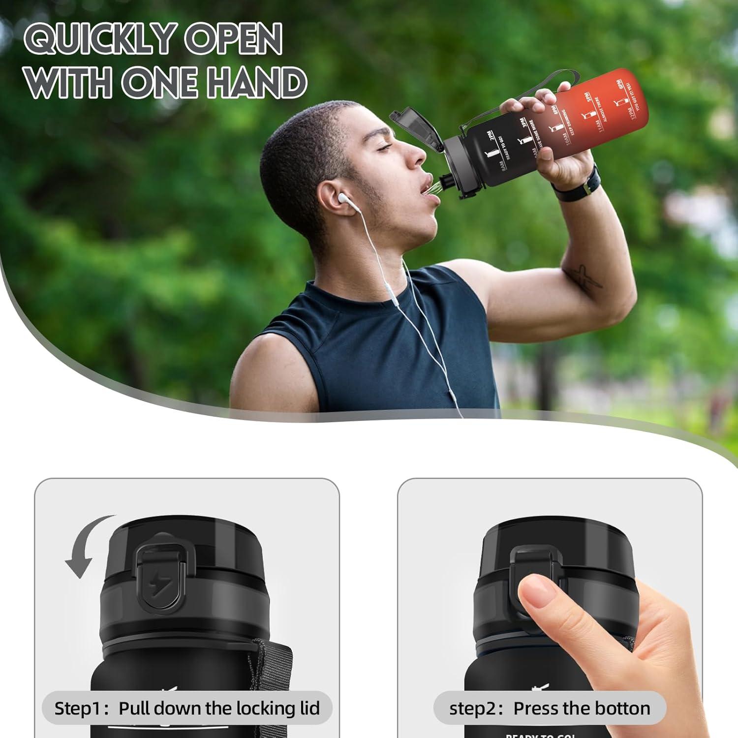 image:imageMotswedi Gourde 1l AntiFuite Gourde Sport avec Marqueur de Temps Bouteille deau Rutilisable Bouteille Sans BPA pour Sport Yoga Fitness Randonne Jaune RoseNoir Rouge