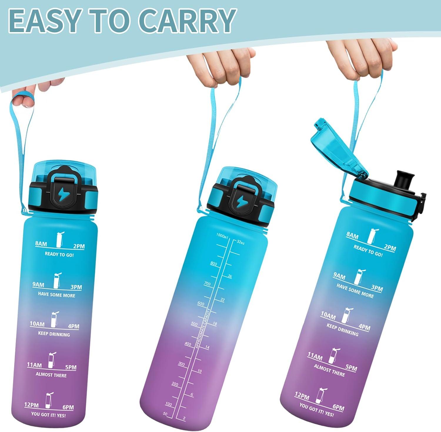 image:imageMotswedi Gourde 1l AntiFuite Gourde Sport avec Marqueur de Temps Bouteille deau Rutilisable Bouteille Sans BPA pour Sport Yoga Fitness Randonne Jaune RoseBleu Violet