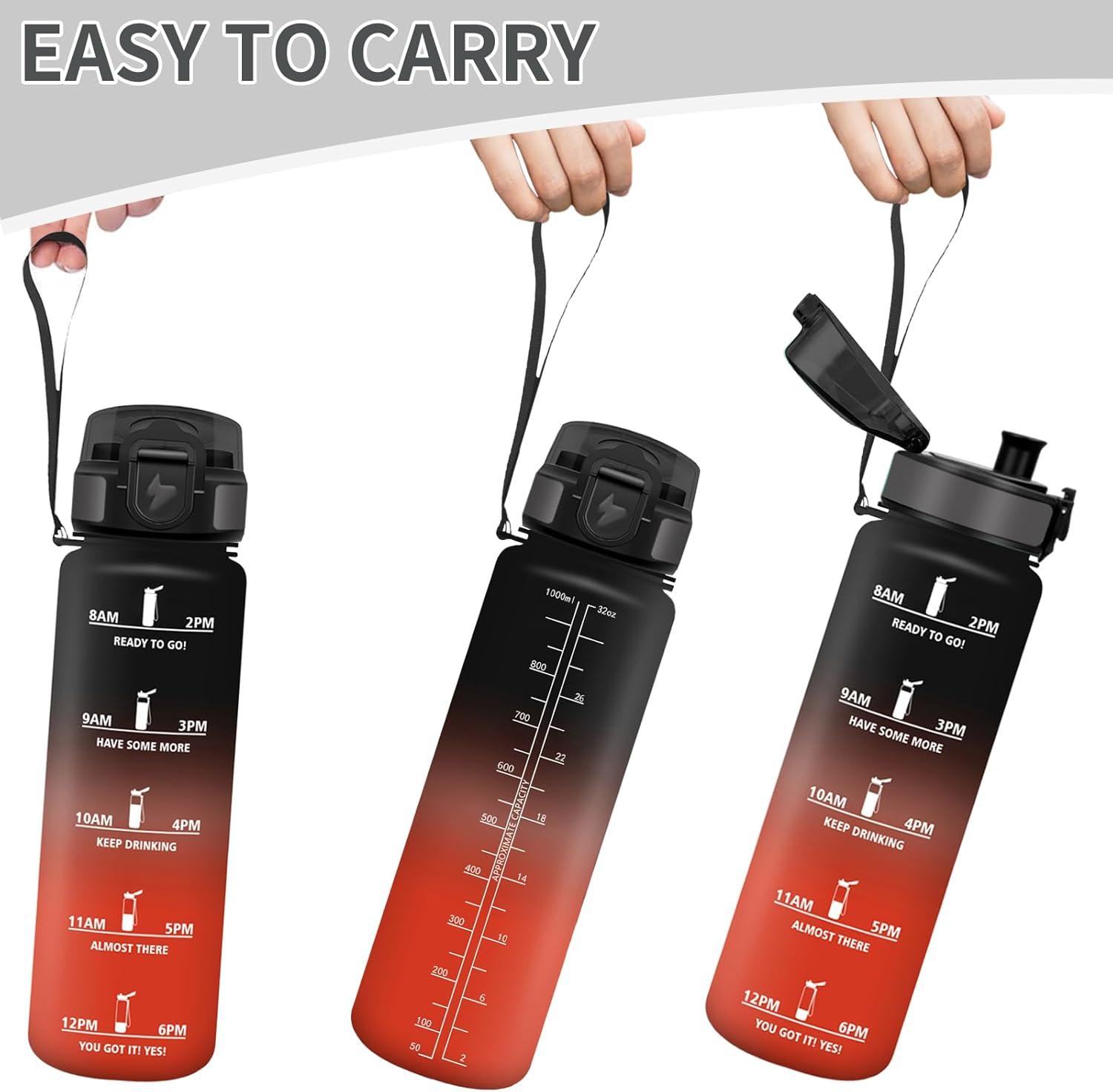 image:imageMotswedi Gourde 1l AntiFuite Gourde Sport avec Marqueur de Temps Bouteille deau Rutilisable Bouteille Sans BPA pour Sport Yoga Fitness Randonne Jaune RoseNoir Rouge