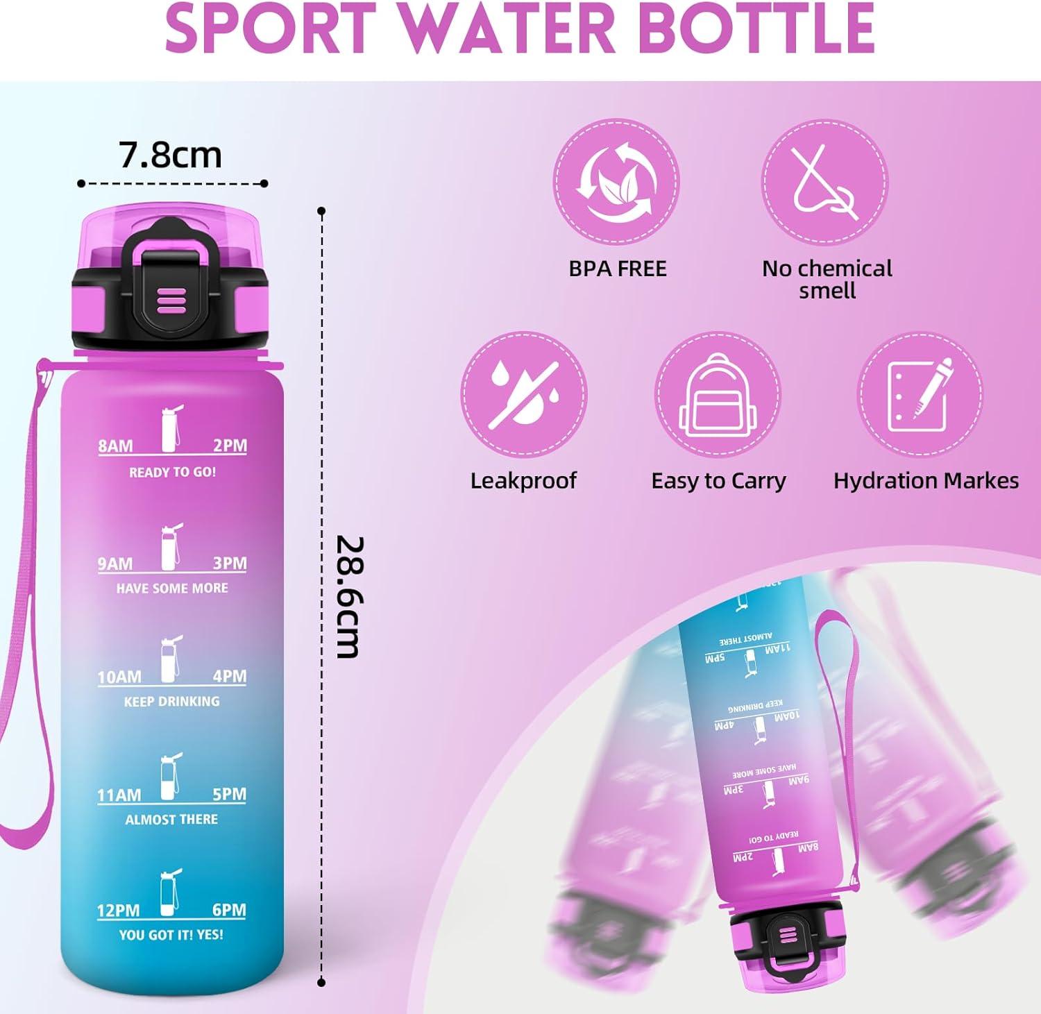 image:imageMotswedi Gourde 1l Rutilisable Gourde Sport AntiFuite Bouteille deau avec Marqueur de Temps Bouteille Sans BPA pour Fitness Sport Yoga Randonne AmbreampampOrangeRosecyan1000ml