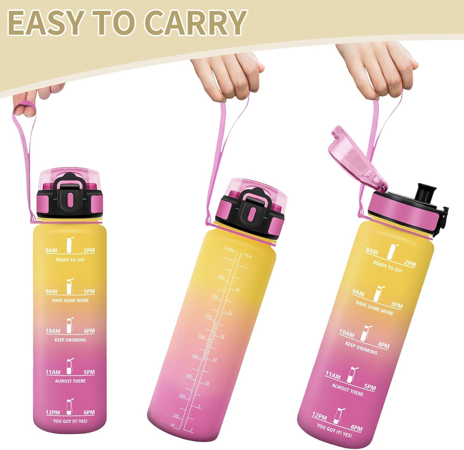 image:imageMotswedi Gourde 1l Rutilisable Gourde Sport AntiFuite Bouteille deau avec Marqueur de Temps Bouteille Sans BPA pour Fitness Sport Yoga Randonne AmbreampampOrangeJaune Rose