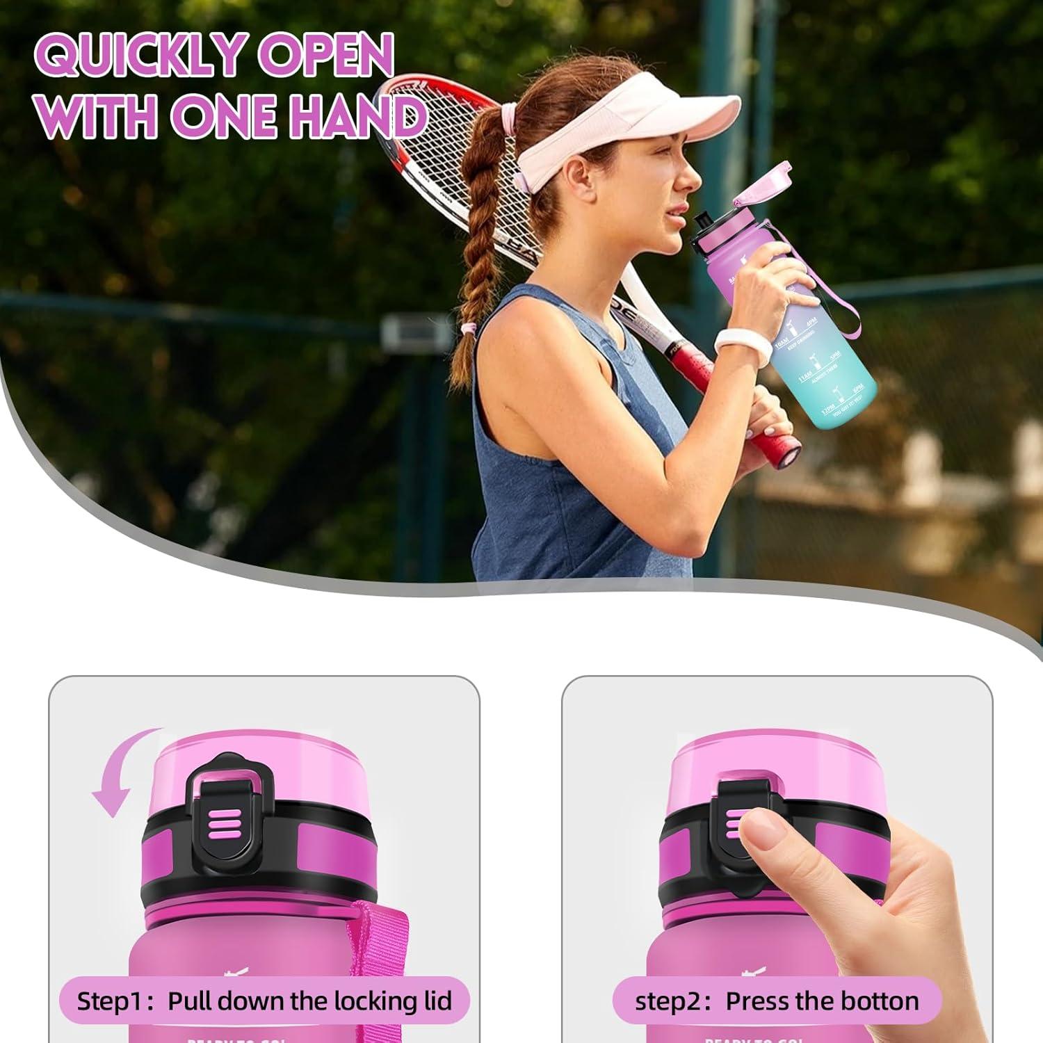 image:imageMotswedi Gourde 1l Rutilisable Gourde Sport AntiFuite Bouteille deau avec Marqueur de Temps Bouteille Sans BPA pour Fitness Sport Yoga Randonne AmbreampampOrangeRosecyan1000ml