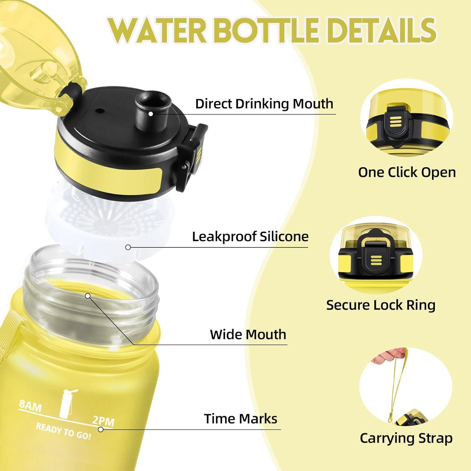 image:imageMotswedi Gourde 1l Rutilisable Gourde Sport AntiFuite Bouteille deau avec Marqueur de Temps Bouteille Sans BPA pour Fitness Sport Yoga Randonne AmbreampampOrangeJaunebleu1000ml