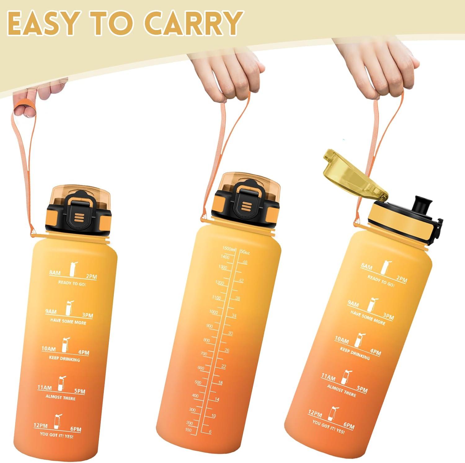 image:imageMotswedi Gourde 1l Rutilisable Gourde Sport AntiFuite Bouteille deau avec Marqueur de Temps Bouteille Sans BPA pour Fitness Sport Yoga Randonne AmbreampampOrangeAmbreorange1500ml