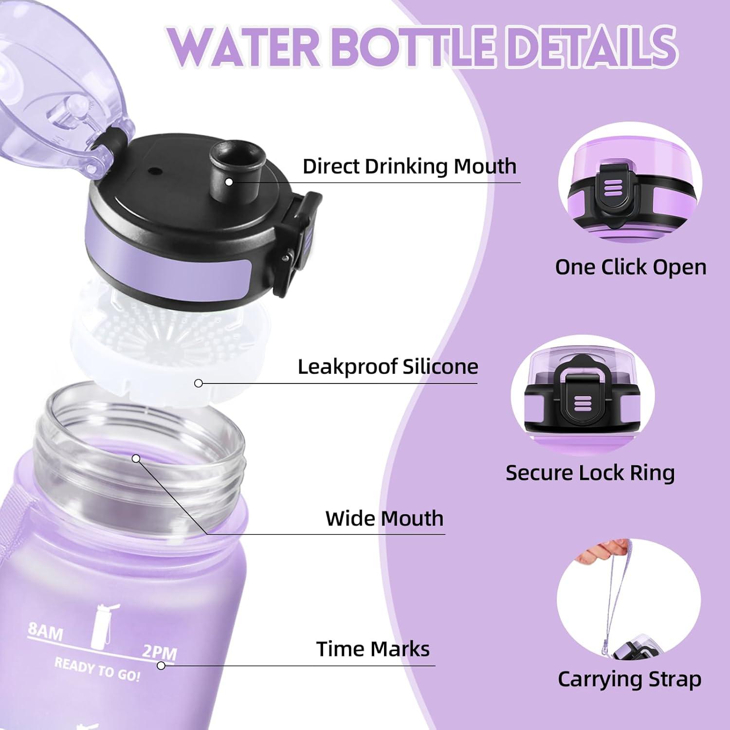 image:imageMotswedi Gourde 1l Rutilisable Gourde Sport AntiFuite Bouteille deau avec Marqueur de Temps Bouteille Sans BPA pour Fitness Sport Yoga Randonne AmbreampampOrangeViolet Clairrose1500ml