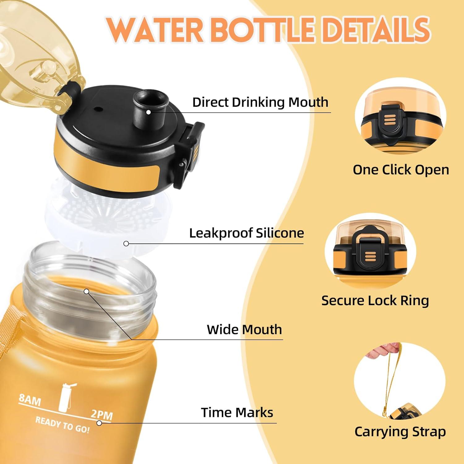 image:imageMotswedi Gourde 1l Rutilisable Gourde Sport AntiFuite Bouteille deau avec Marqueur de Temps Bouteille Sans BPA pour Fitness Sport Yoga Randonne AmbreampampOrangeAmbreorange1000ml