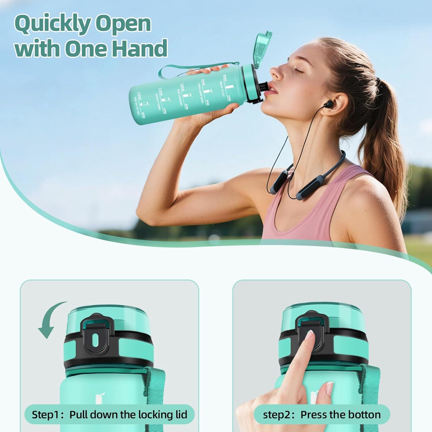 image:imageMotswedi Gourde 1l Rutilisable Gourde Sport AntiFuite Bouteille deau avec Marqueur de Temps Bouteille Sans BPA pour Fitness Sport Yoga Randonne AmbreampampOrangeBleu Vert