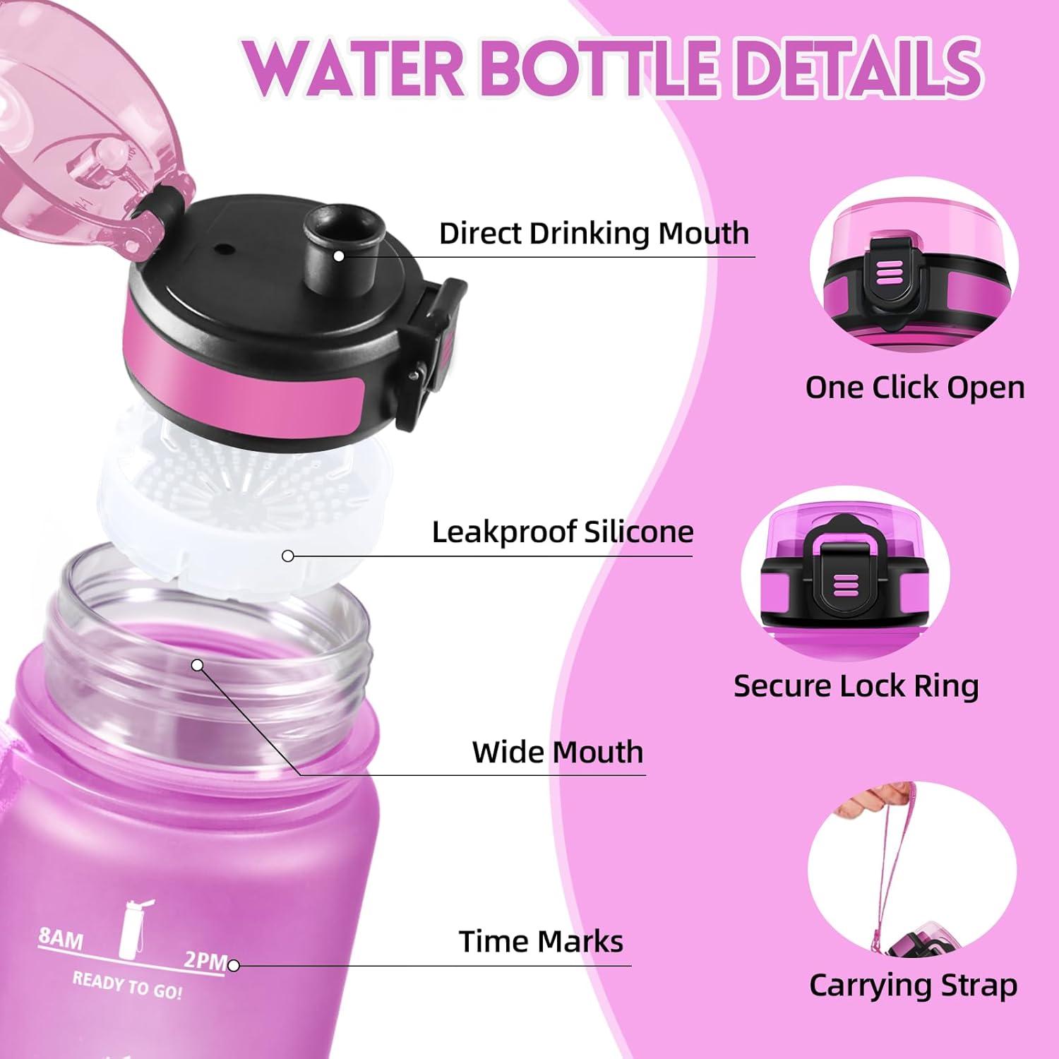 image:imageMotswedi Gourde 1l Rutilisable Gourde Sport AntiFuite Bouteille deau avec Marqueur de Temps Bouteille Sans BPA pour Fitness Sport Yoga Randonne AmbreampampOrangeRosecyan1000ml