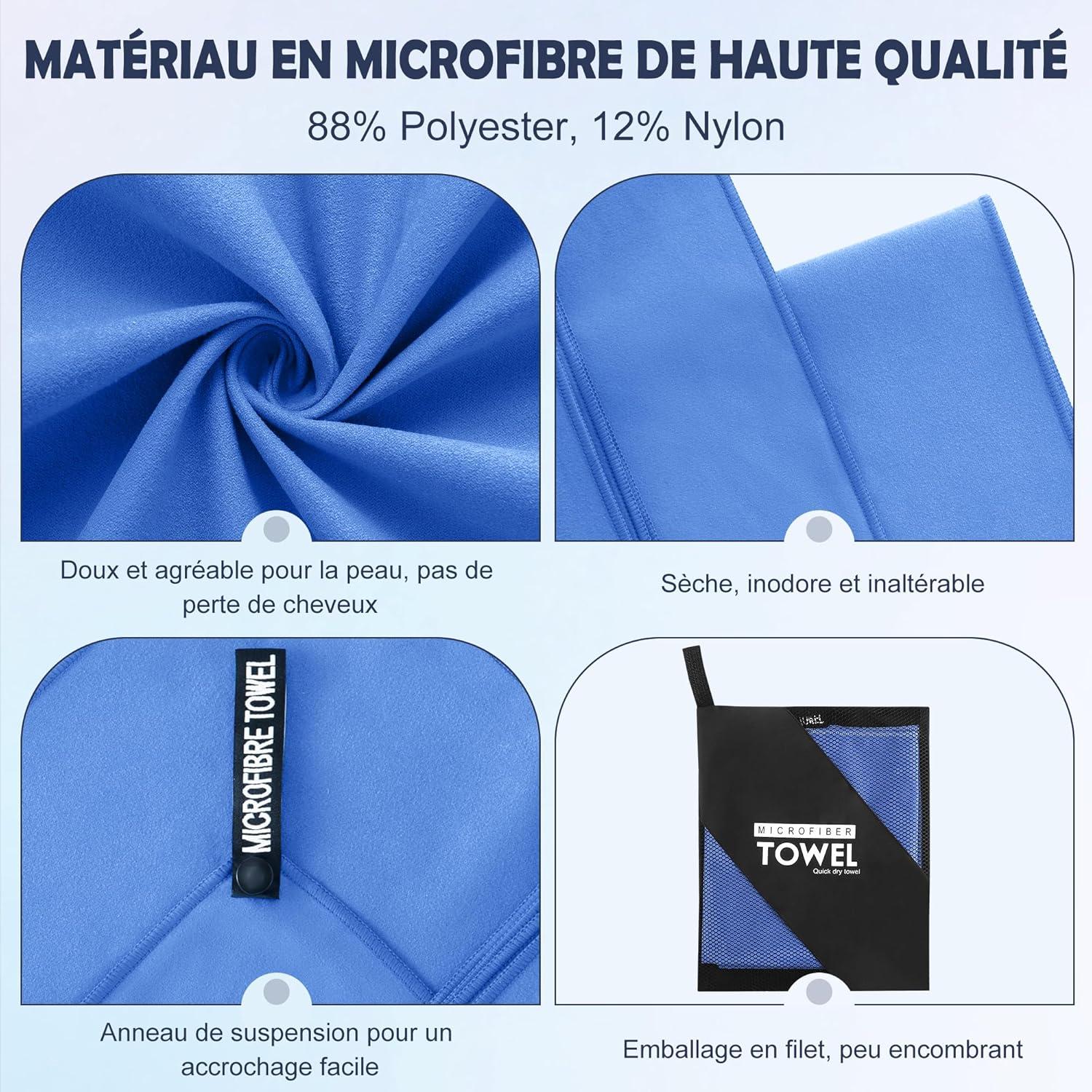 image:imageServiette de Bain en Microfibre Absorption Rapide de la Transpiration et de lEau Pour Sport Voyage Natation 40 x 80 cm Bleu CielBleu Ciel