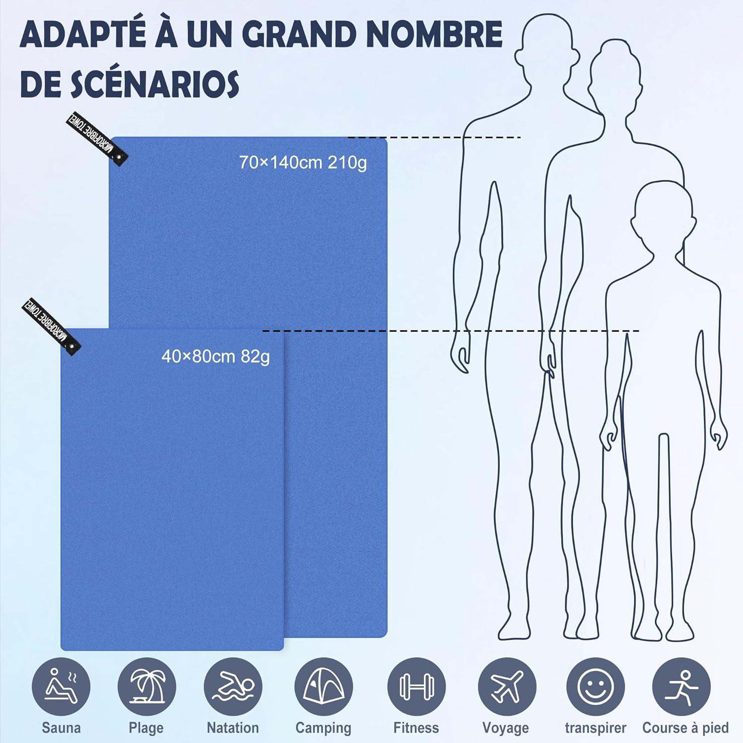 image:imageServiette de Bain en Microfibre Absorption Rapide de la Transpiration et de lEau Pour Sport Voyage Natation 40 x 80 cm Bleu CielBleu Ciel