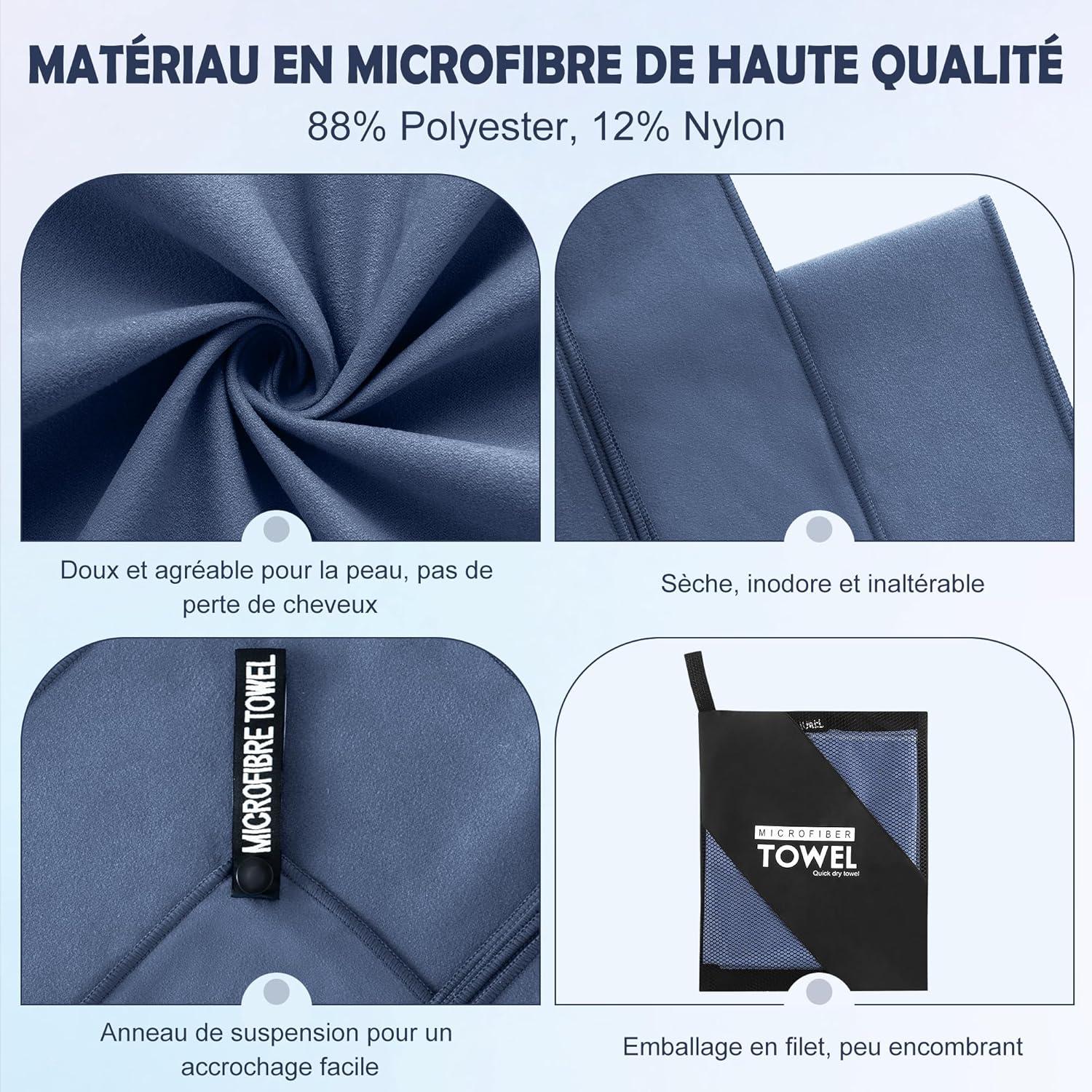 image:imageServiette de Bain en Microfibre Absorption Rapide de la Transpiration et de lEau Pour Sport Voyage Natation 40 x 80 cm Bleu CielBleu Marine