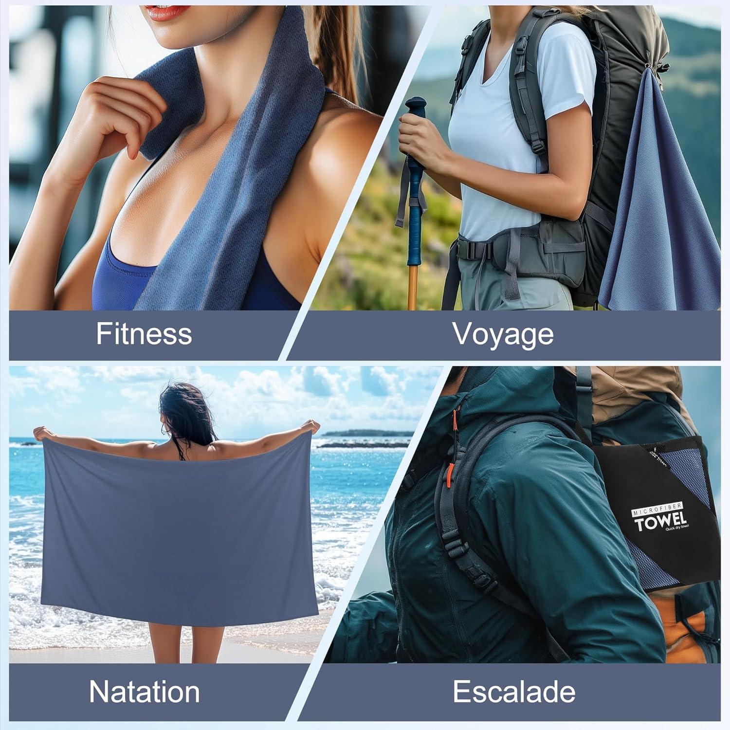 image:imageServiette de Bain en Microfibre Absorption Rapide de la Transpiration et de lEau Pour Sport Voyage Natation 40 x 80 cm Bleu CielBleu Marine