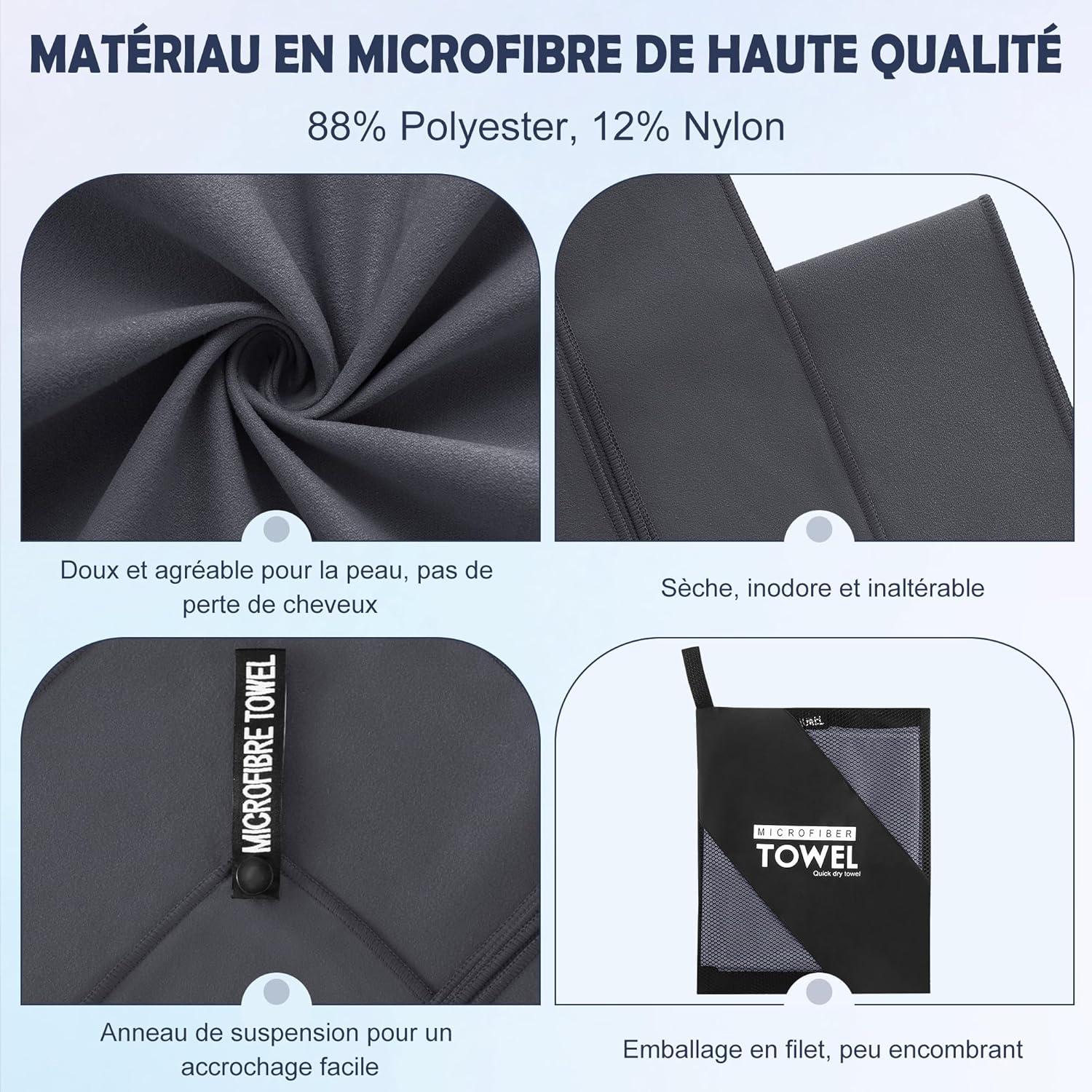 image:imageServiette de Bain en Microfibre Absorption Rapide de la Transpiration et de lEau Pour Sport Voyage Natation 40 x 80 cm Bleu CielGris Fonc