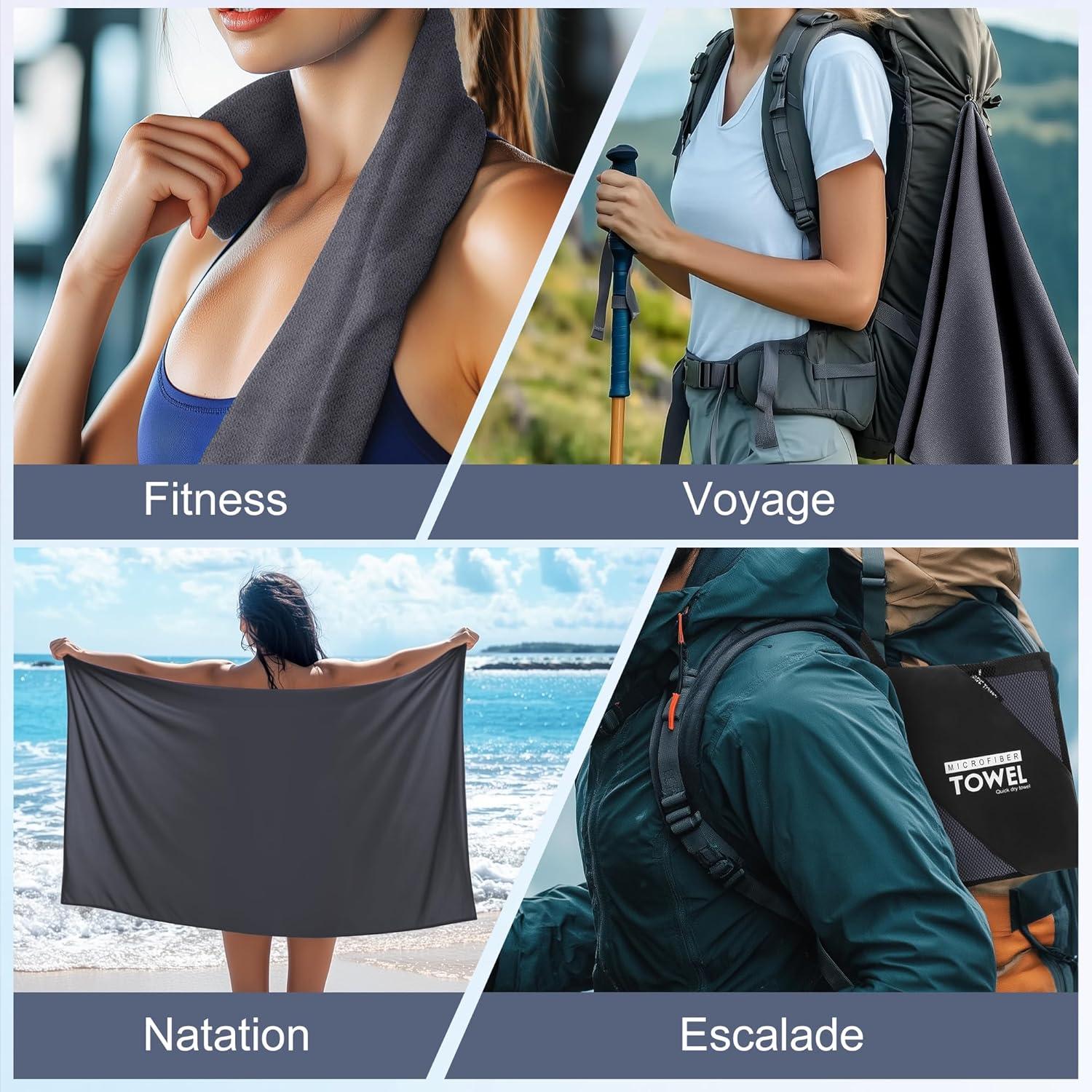 image:imageServiette de Bain en Microfibre Absorption Rapide de la Transpiration et de lEau Pour Sport Voyage Natation 40 x 80 cm Bleu CielGris Fonc