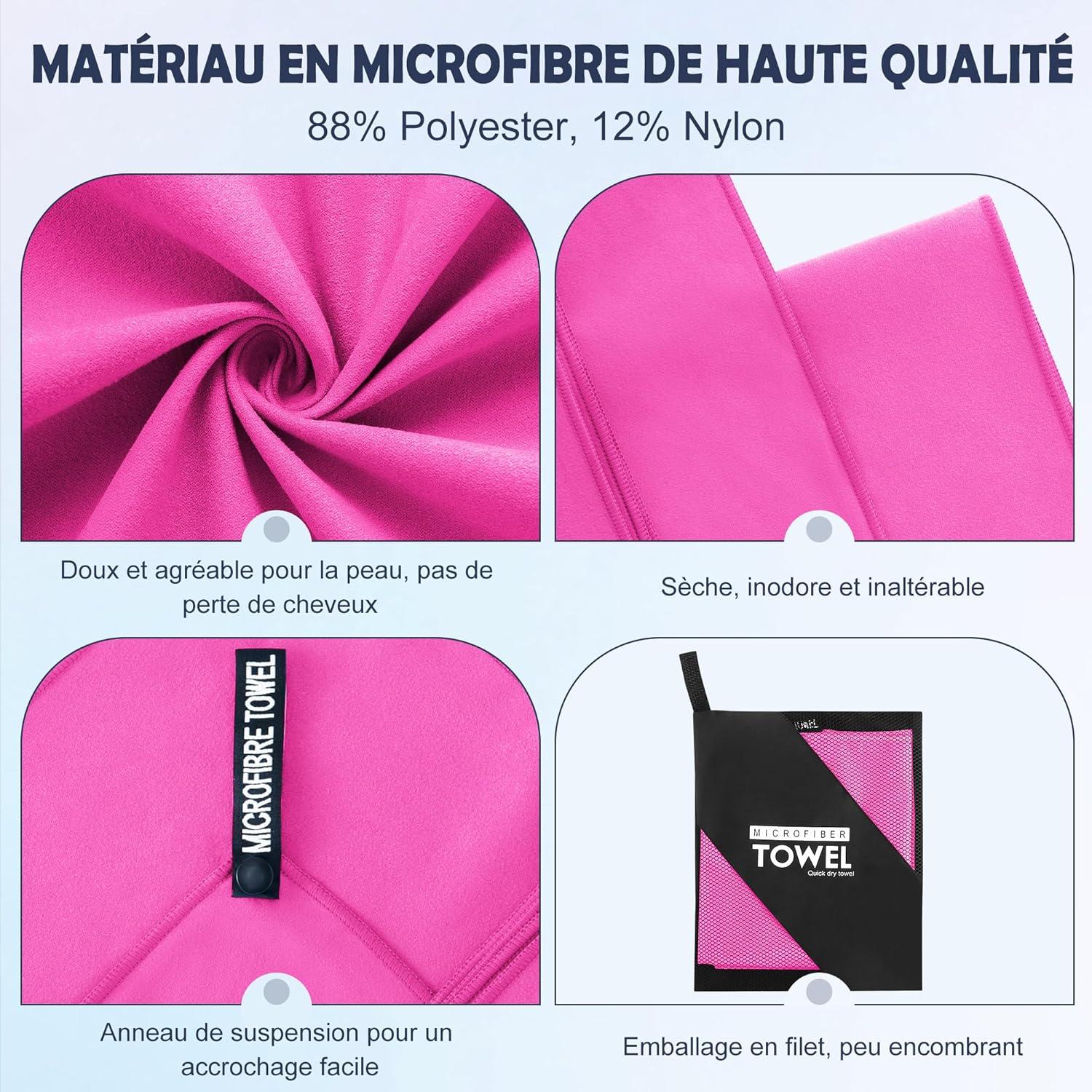image:imageServiette de Bain en Microfibre Absorption Rapide de la Transpiration et de lEau Pour Sport Voyage Natation 40 x 80 cm Bleu CielRose