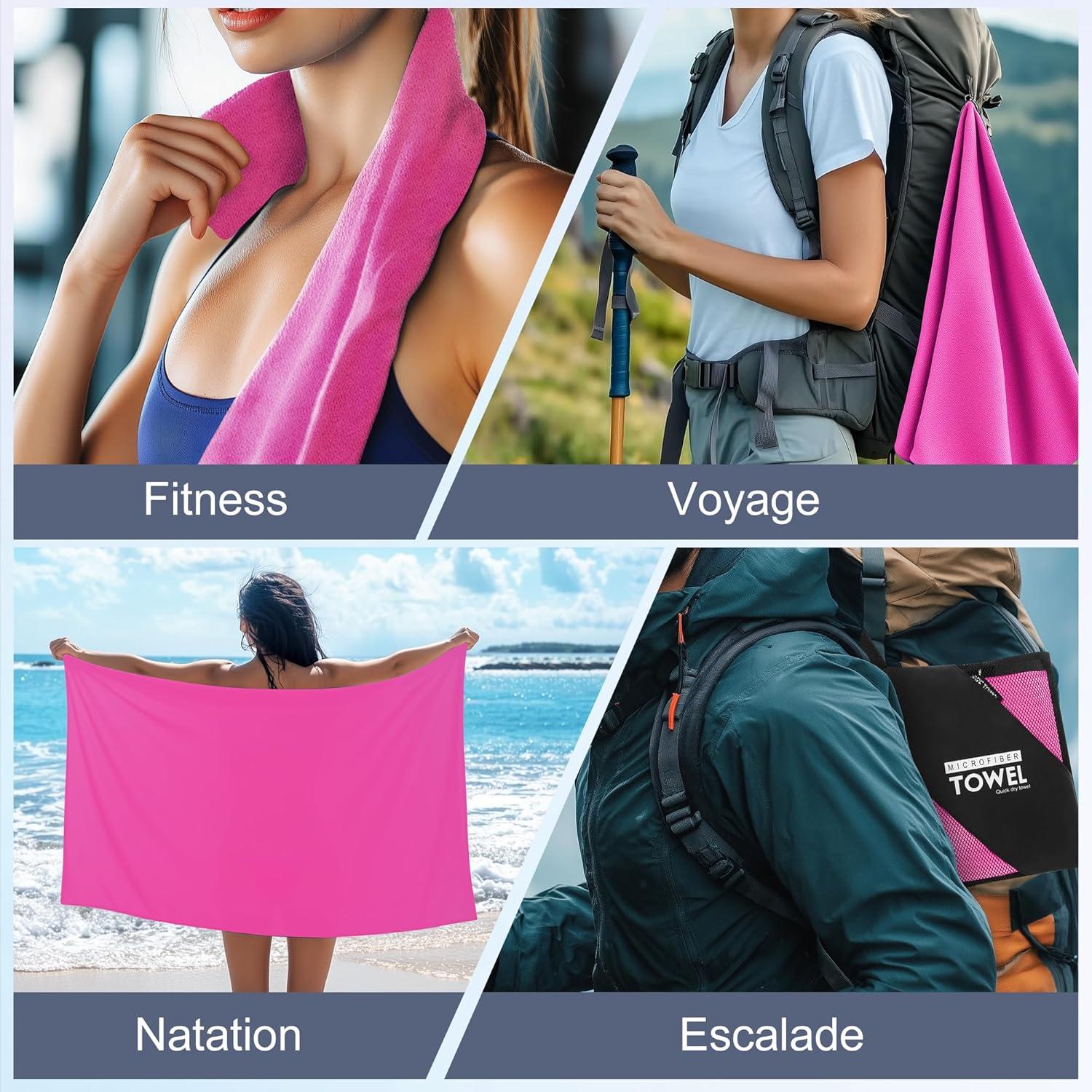 image:imageServiette de Bain en Microfibre Absorption Rapide de la Transpiration et de lEau Pour Sport Voyage Natation 40 x 80 cm Bleu CielRose
