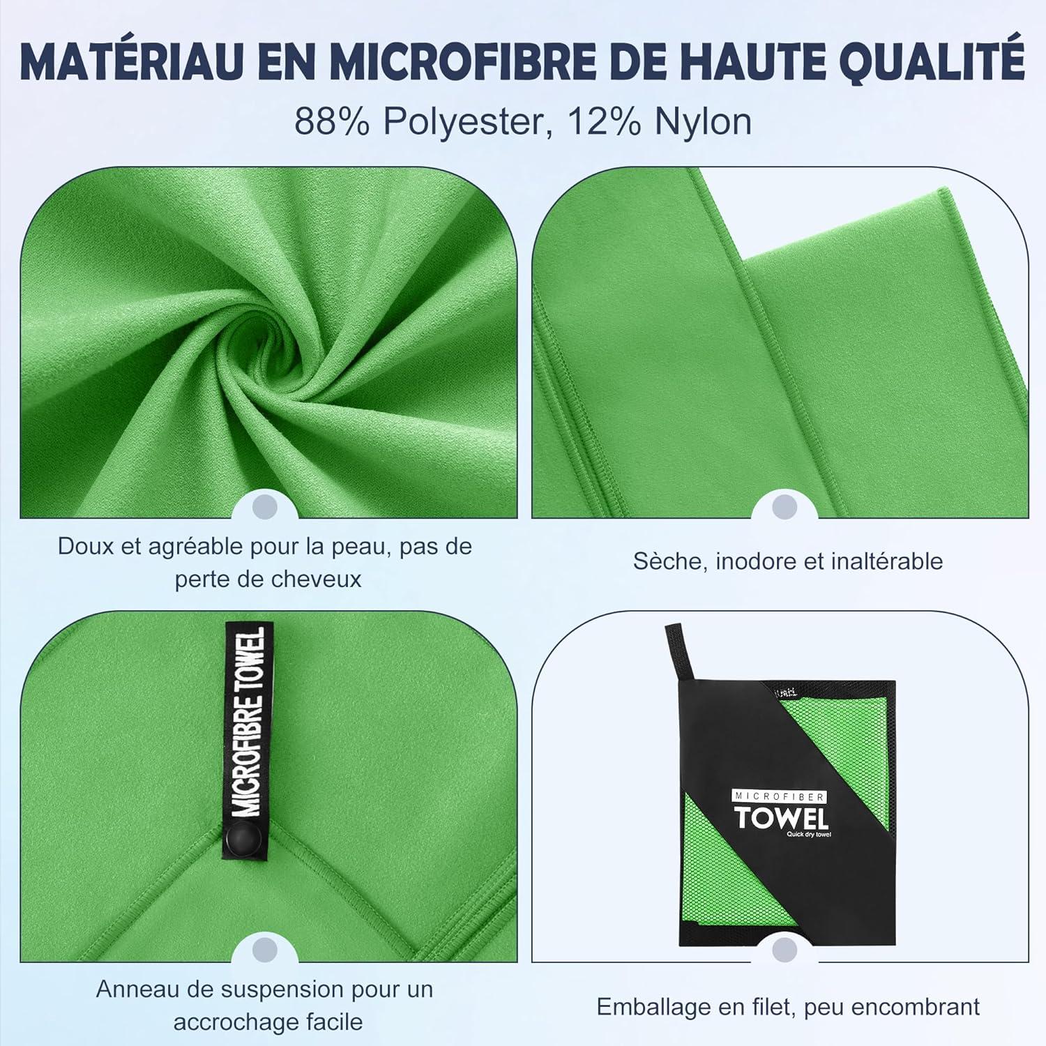 image:imageServiette de Bain en Microfibre Absorption Rapide de la Transpiration et de lEau Pour Sport Voyage Natation 40 x 80 cm Bleu CielVert