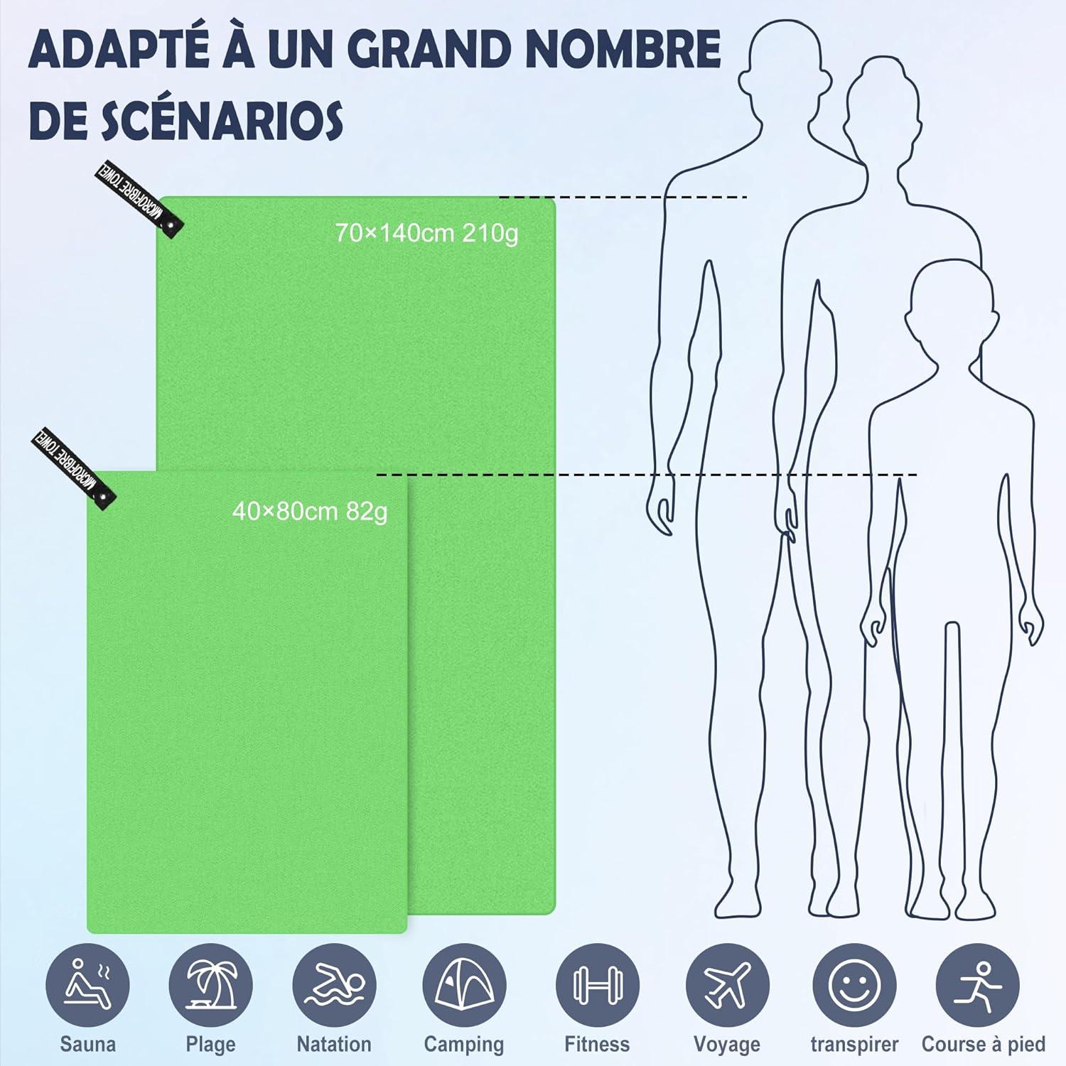 image:imageServiette de Bain en Microfibre Absorption Rapide de la Transpiration et de lEau Pour Sport Voyage Natation 40 x 80 cm Bleu CielVert