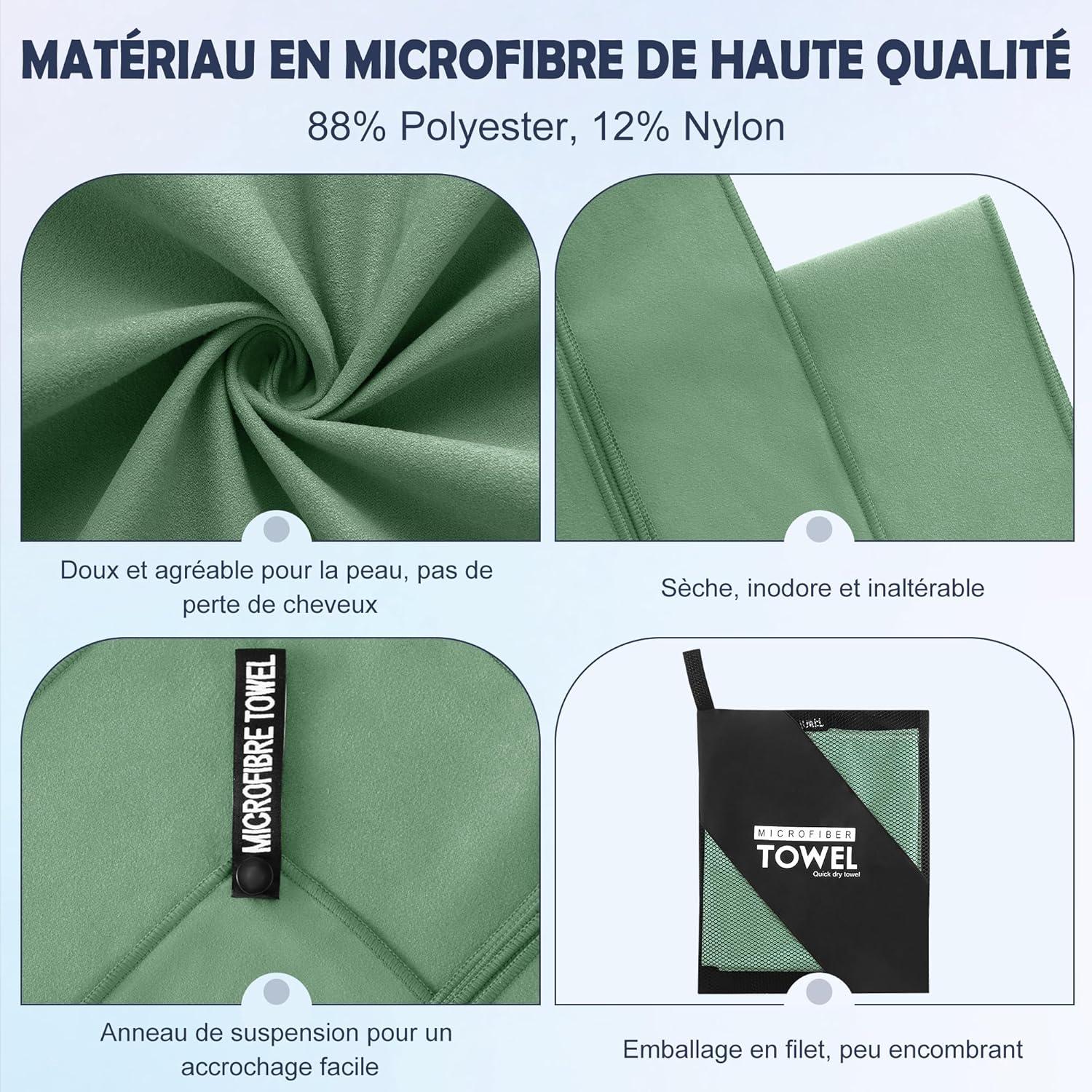 image:imageServiette de Bain en Microfibre Absorption Rapide de la Transpiration et de lEau Pour Sport Voyage Natation 40 x 80 cm Bleu CielVert Arme