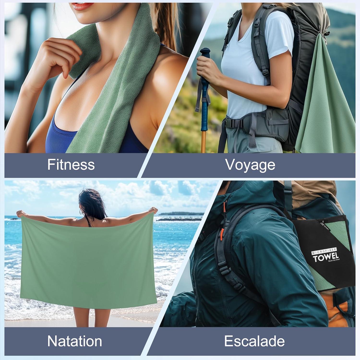 image:imageServiette de Bain en Microfibre Absorption Rapide de la Transpiration et de lEau Pour Sport Voyage Natation 40 x 80 cm Bleu CielVert Arme