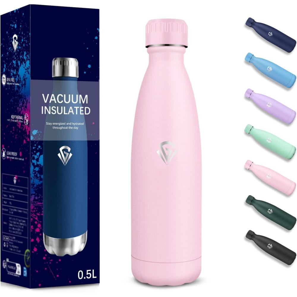 image:imageGourde 750 ml Sans BPA Gourde Isotherme Isolation Sous Vide Double Paroi Bouteille Isotherme 304 Acier Inoxydable Gourde Acier Inoxydable pour Cuisine Salle de Sport Randonne NoirRose500ml